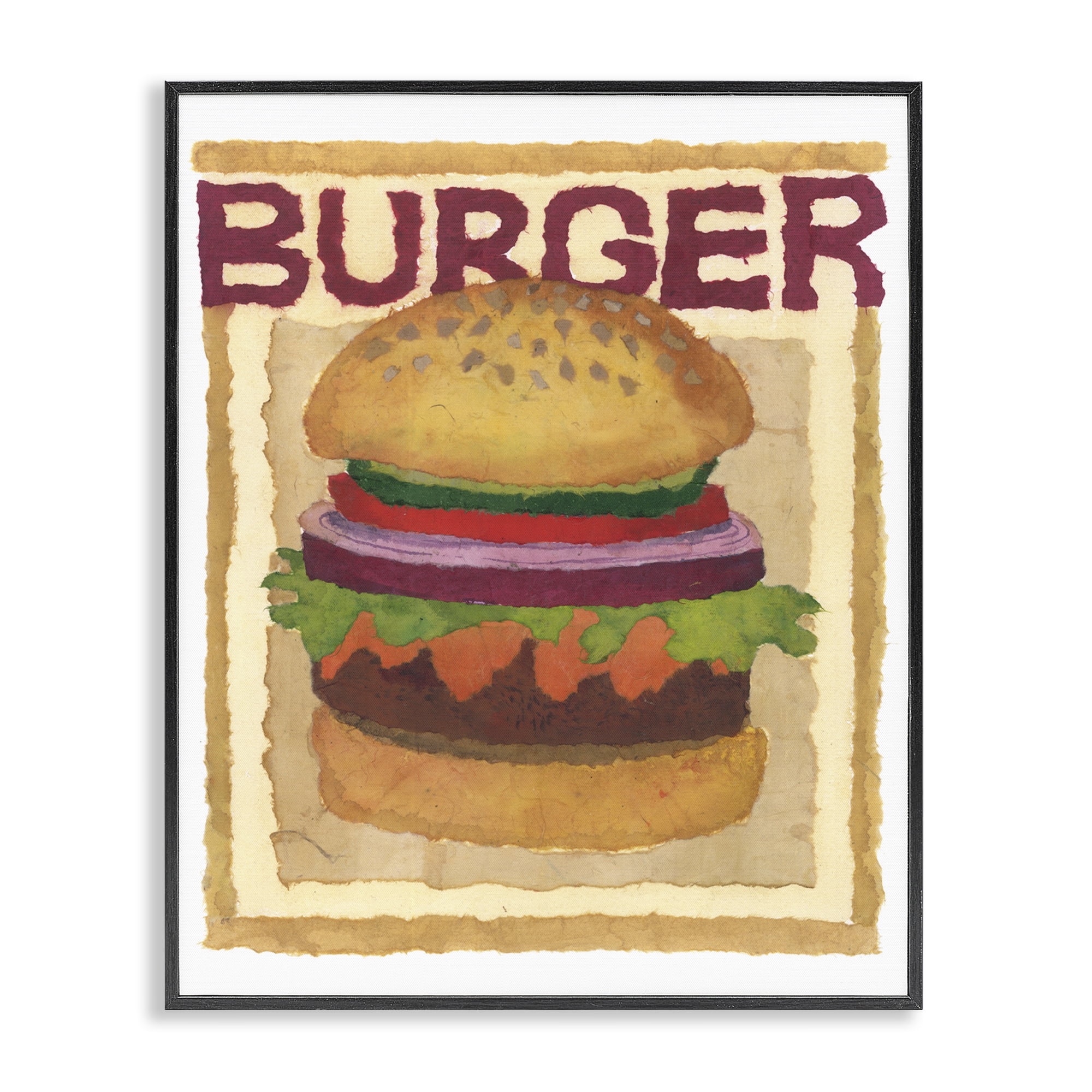 Stupell Industries Watercolor Style Burger Food & Beverage Painting Black Framed Art Print Wall Art, 24 x 30