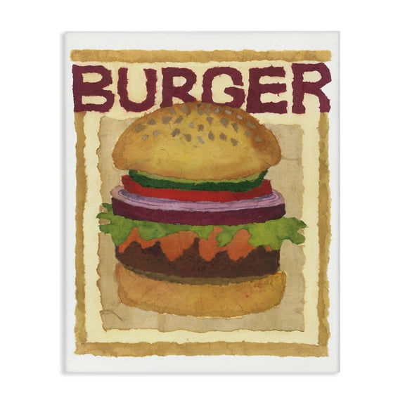 Stupell Industries Watercolor Style Burger Food & Beverage Painting Gallery Wrapped Canvas Art Print Wall Art, 16 x 20