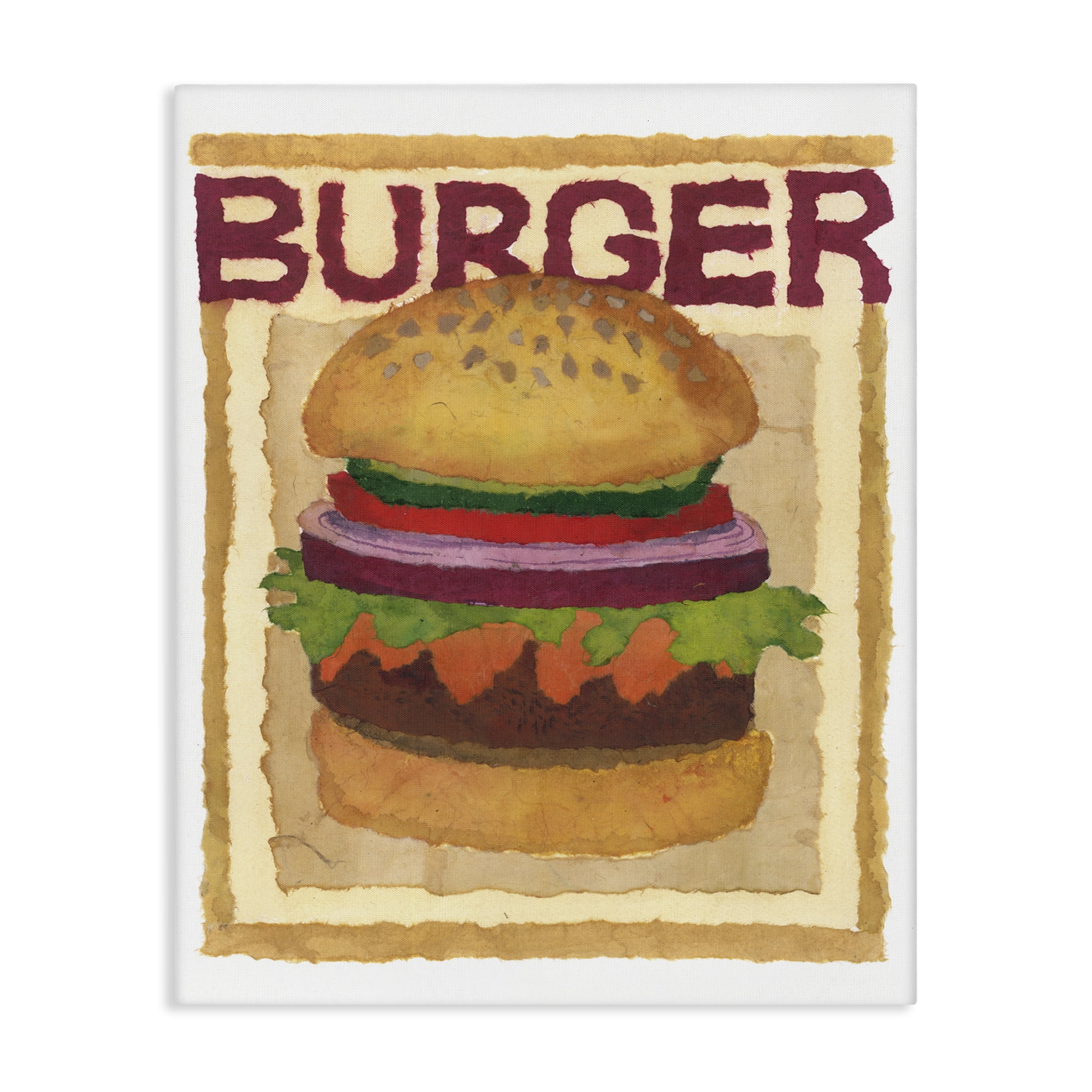 Stupell Industries Watercolor Style Burger Food & Beverage Painting Gallery Wrapped Canvas Art Print Wall Art, 36 x 48