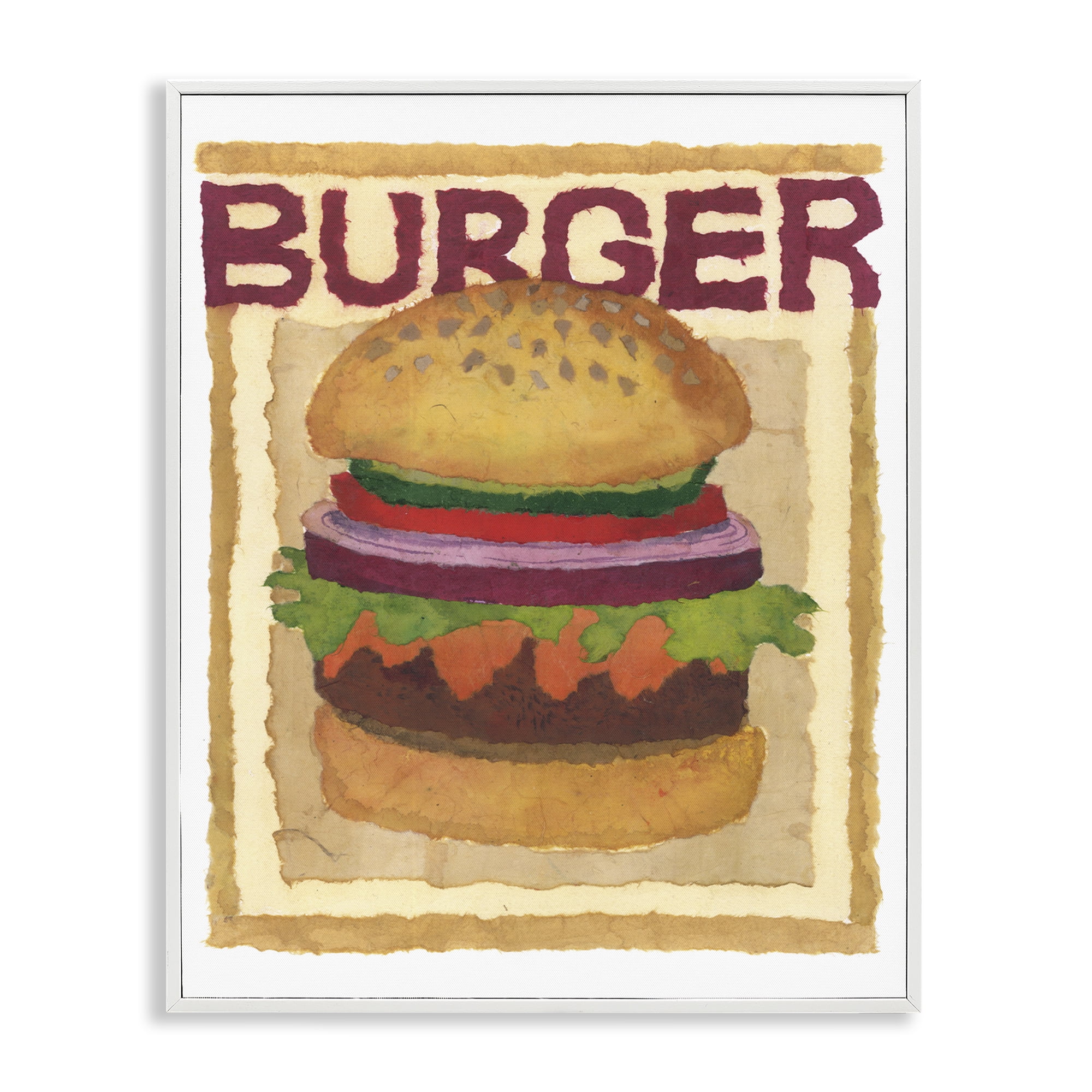 Stupell Industries Watercolor Style Burger Food & Beverage Painting White Framed Art Print Wall Art, 16 x 20