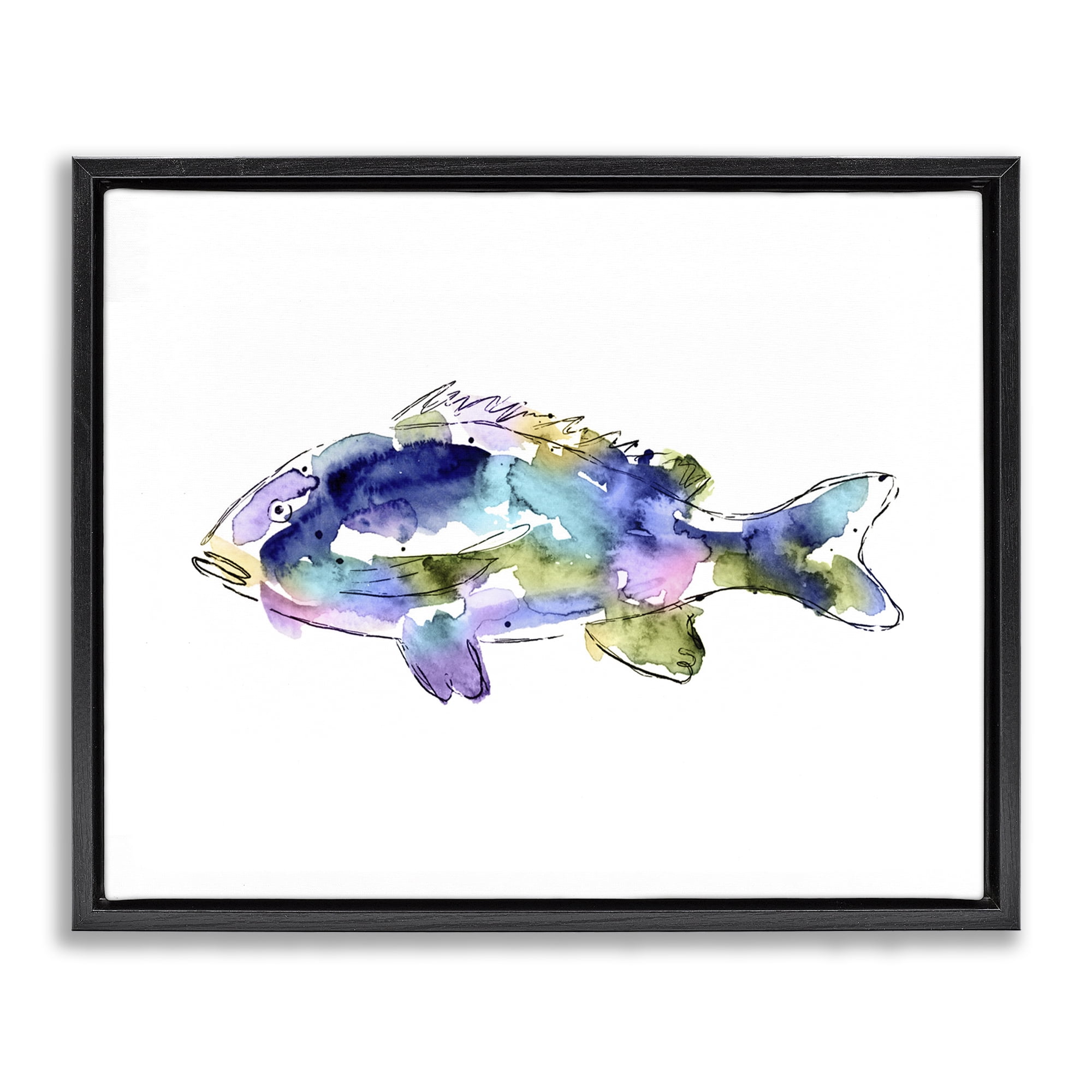 Stupell Industries Watercolor Style Fish Animals & Insects Painting Black Floater Framed Canvas Art Print Wall Art, 31 x 25