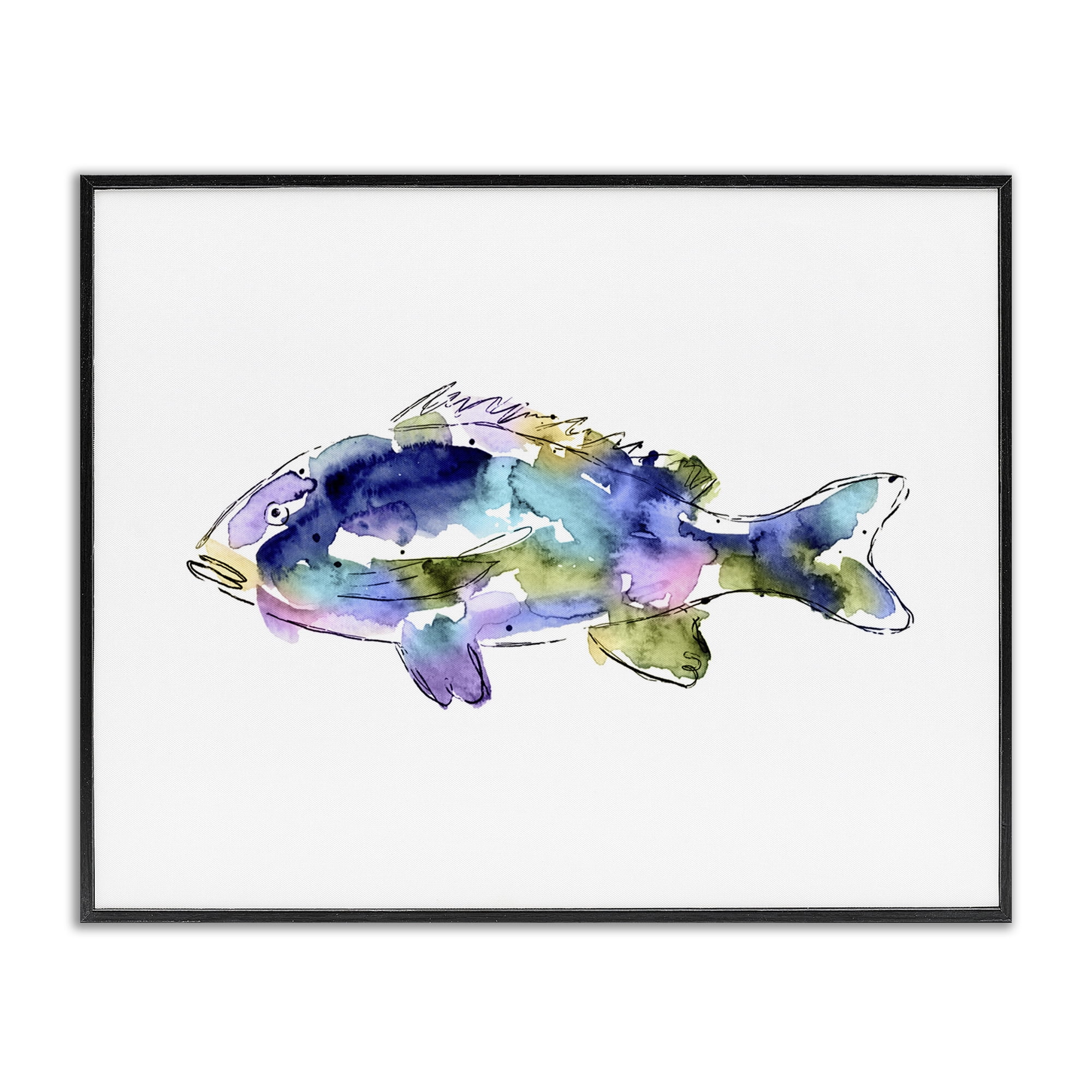 Stupell Industries Watercolor Style Fish Animals & Insects Painting Black Framed Art Print Wall Art, 30 x 24