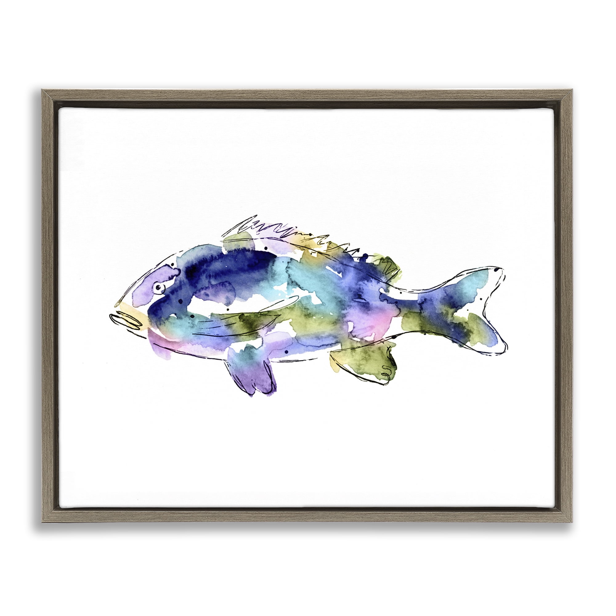 Stupell Industries Watercolor Style Fish Animals & Insects Painting Brown Floater Framed Canvas Art Print Wall Art, 21 x 17