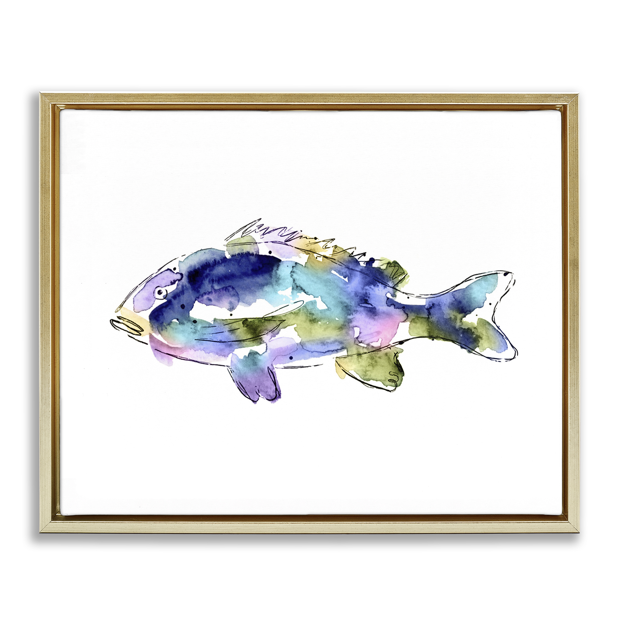 Stupell Industries Watercolor Style Fish Animals & Insects Painting Gold Floater Framed Canvas Art Print Wall Art, 31 x 25
