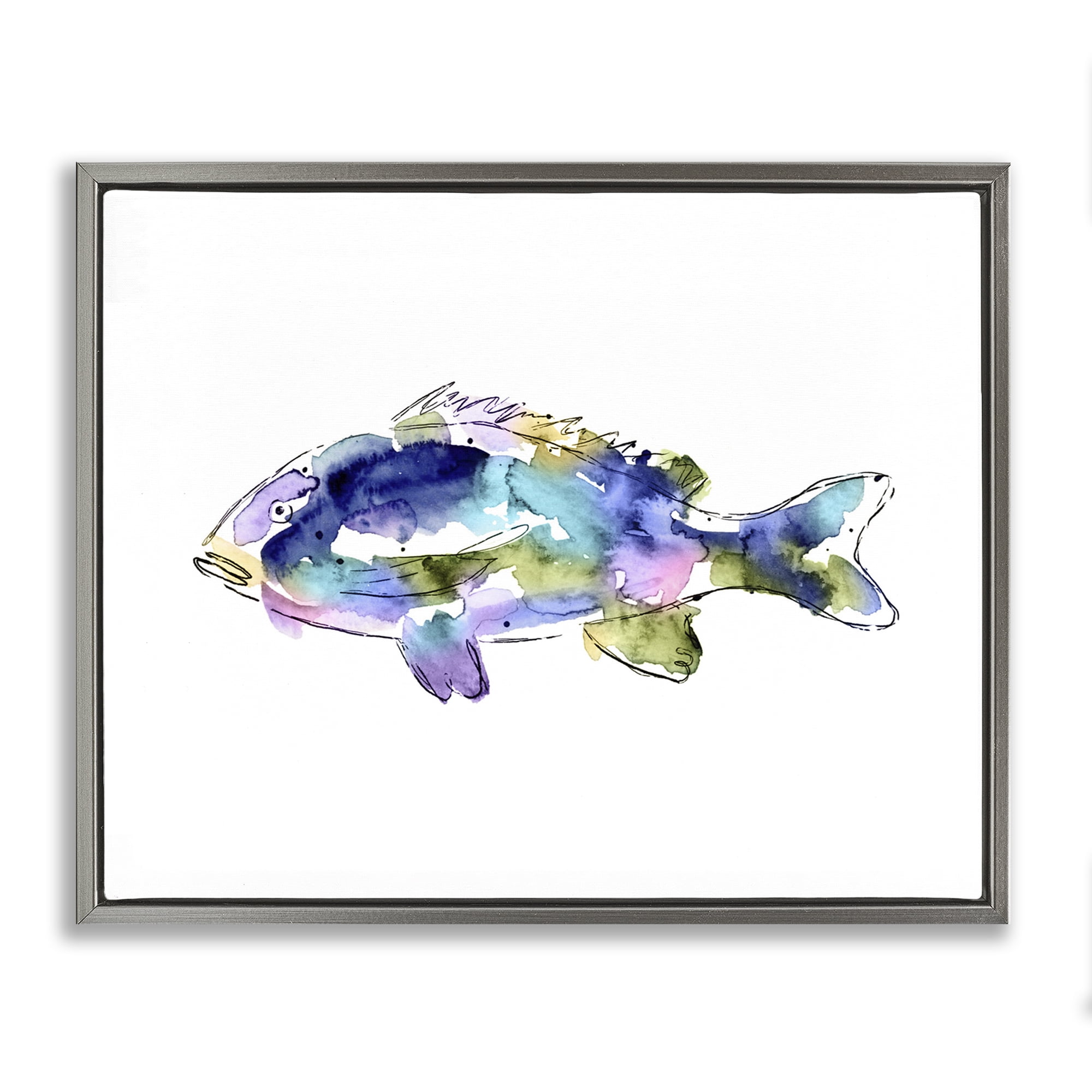 Stupell Industries Watercolor Style Fish Animals & Insects Painting Gray Floater Framed Canvas Art Print Wall Art, 31 x 25