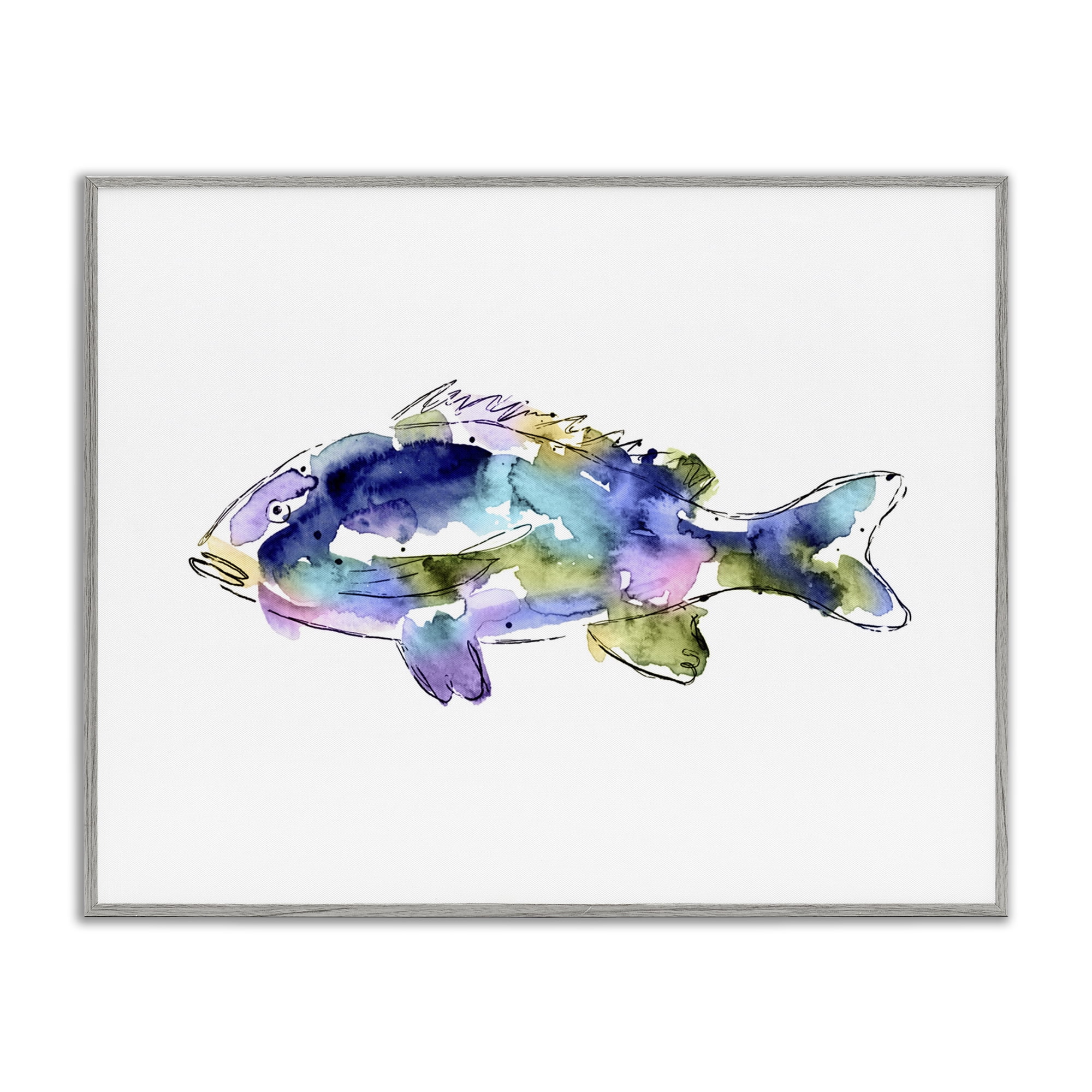 Stupell Industries Watercolor Style Fish Animals & Insects Painting Gray Framed Art Print Wall Art, 30 x 24