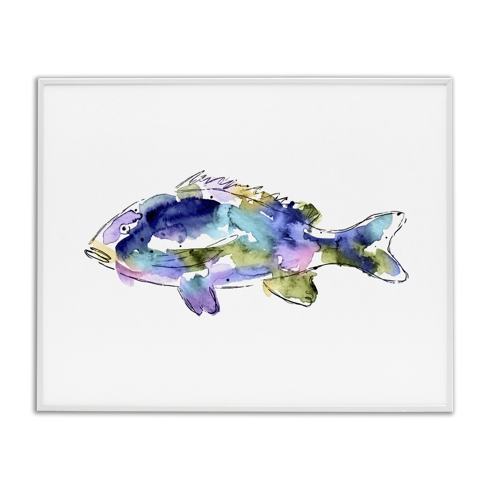 Stupell Industries Watercolor Style Fish Animals & Insects Painting White Framed Art Print Wall Art, 20 x 16