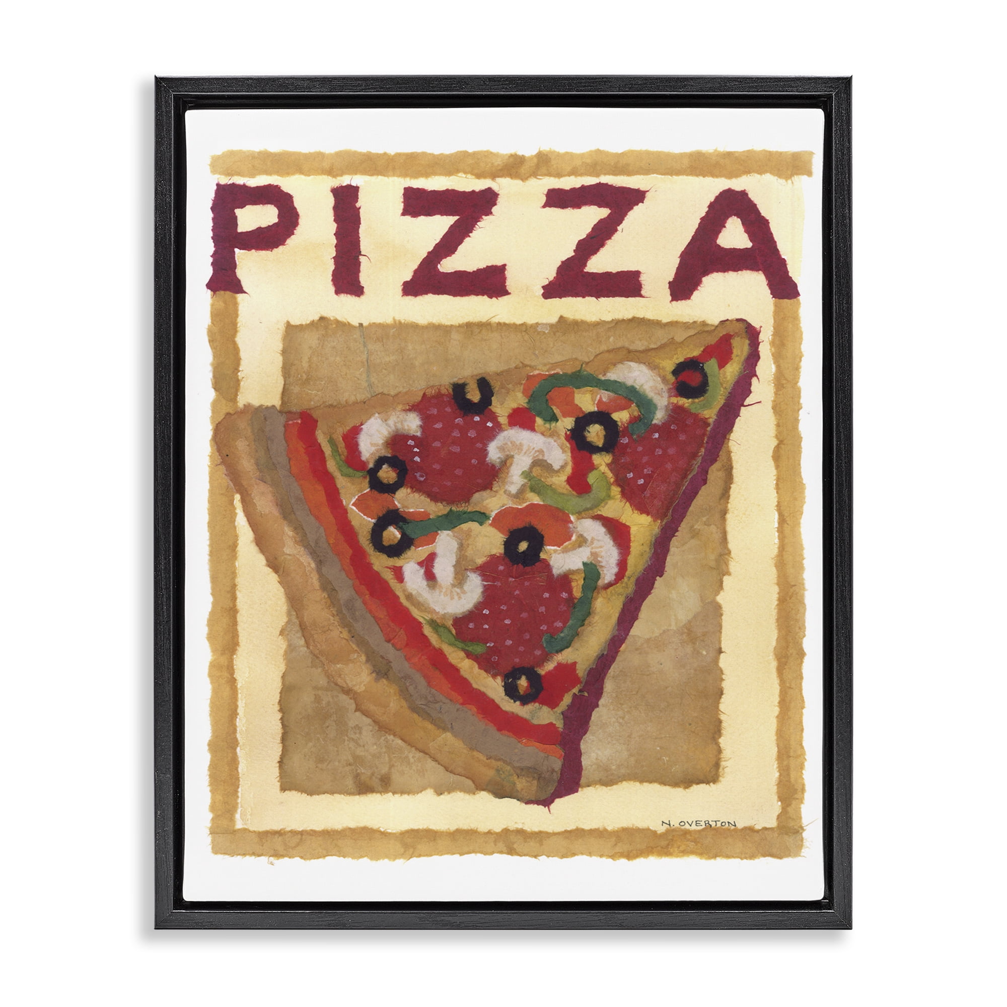 Stupell Industries Watercolor Style Pizza Food & Beverage Painting Black Floater Framed Art Print Wall Art, 25 x 31
