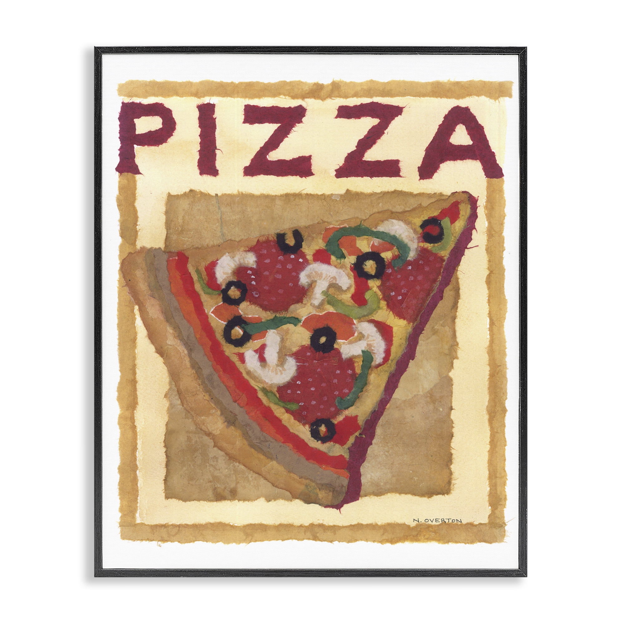 Stupell Industries Watercolor Style Pizza Food & Beverage Painting Black Framed Art Print Wall Art, 11 x 14