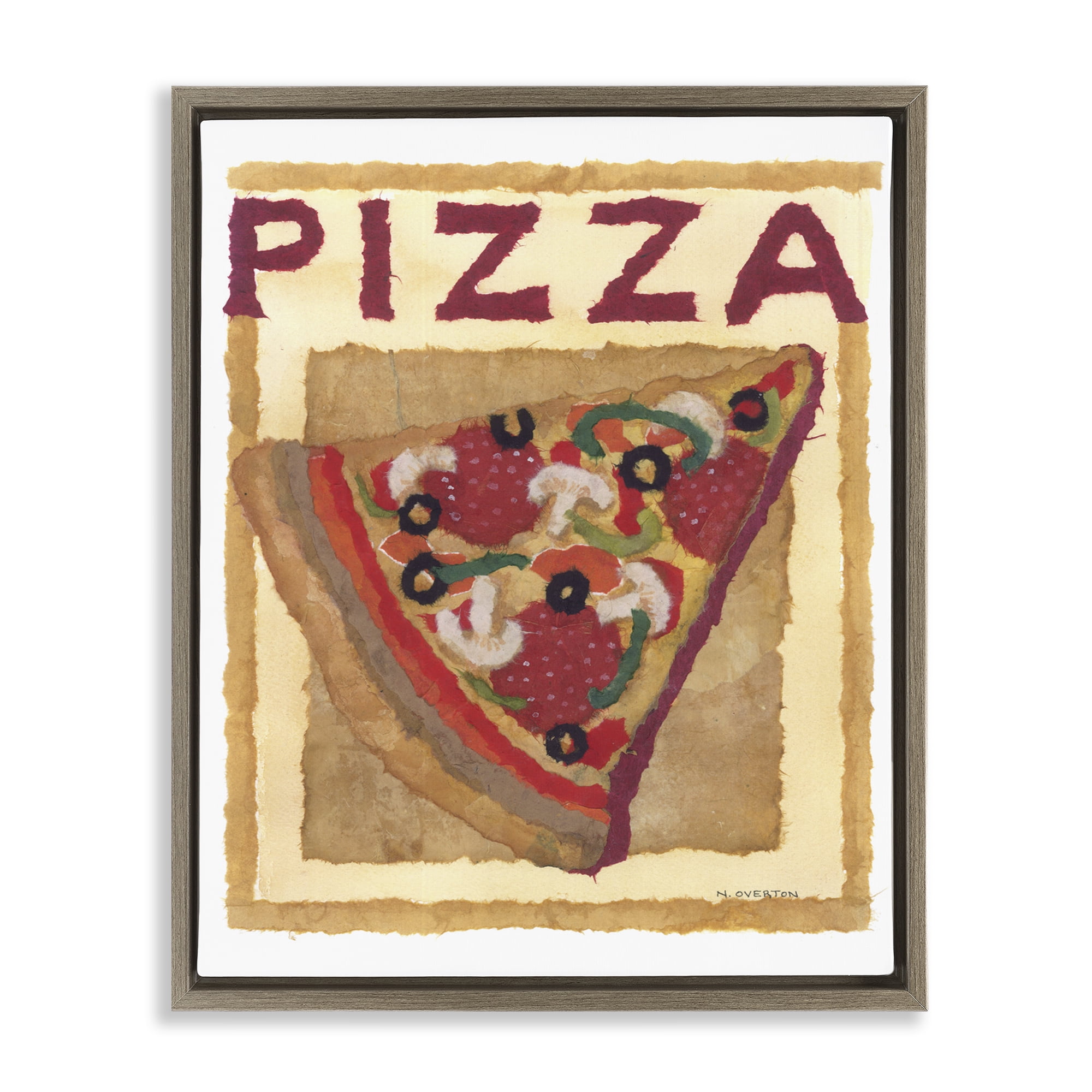 Stupell Industries Watercolor Style Pizza Food & Beverage Painting Brown Floater Framed Art Print Wall Art, 25 x 31
