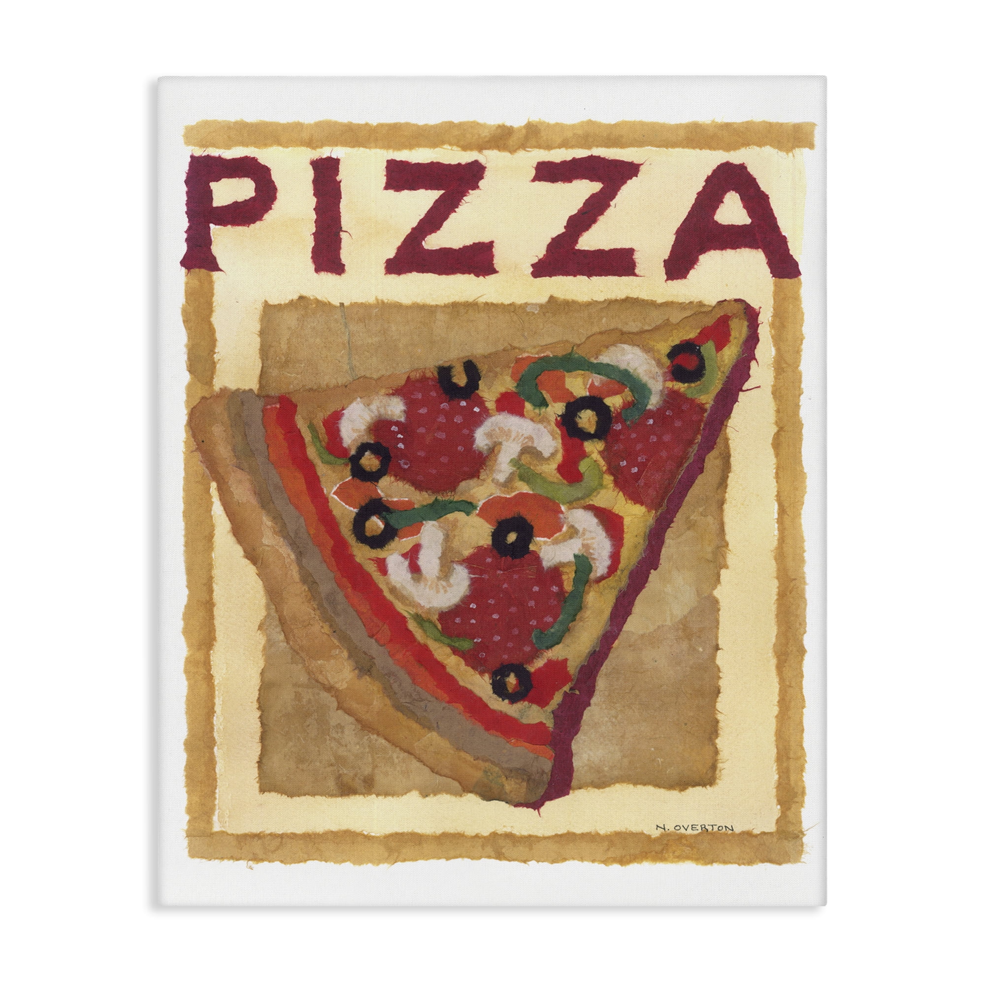 Stupell Industries Watercolor Style Pizza Food & Beverage Painting Gallery Wrapped Canvas Art Print Wall Art, 36 x 48