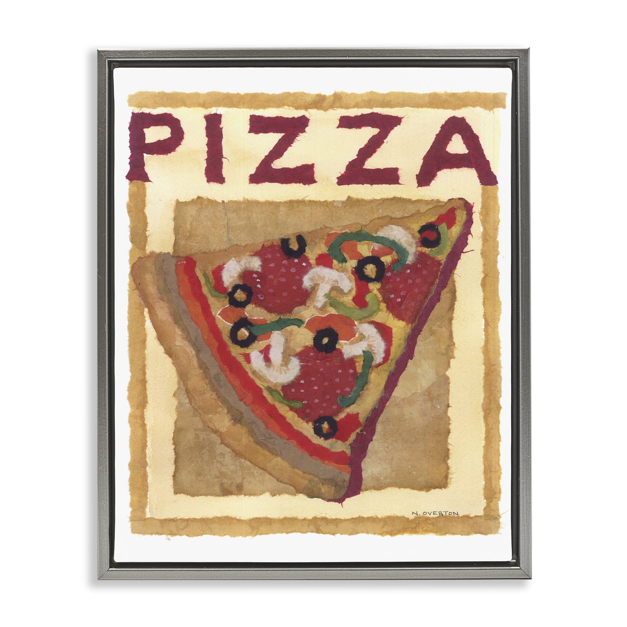 Stupell Industries Watercolor Style Pizza Food & Beverage Painting Gray Floater Framed Art Print Wall Art, 17 x 21
