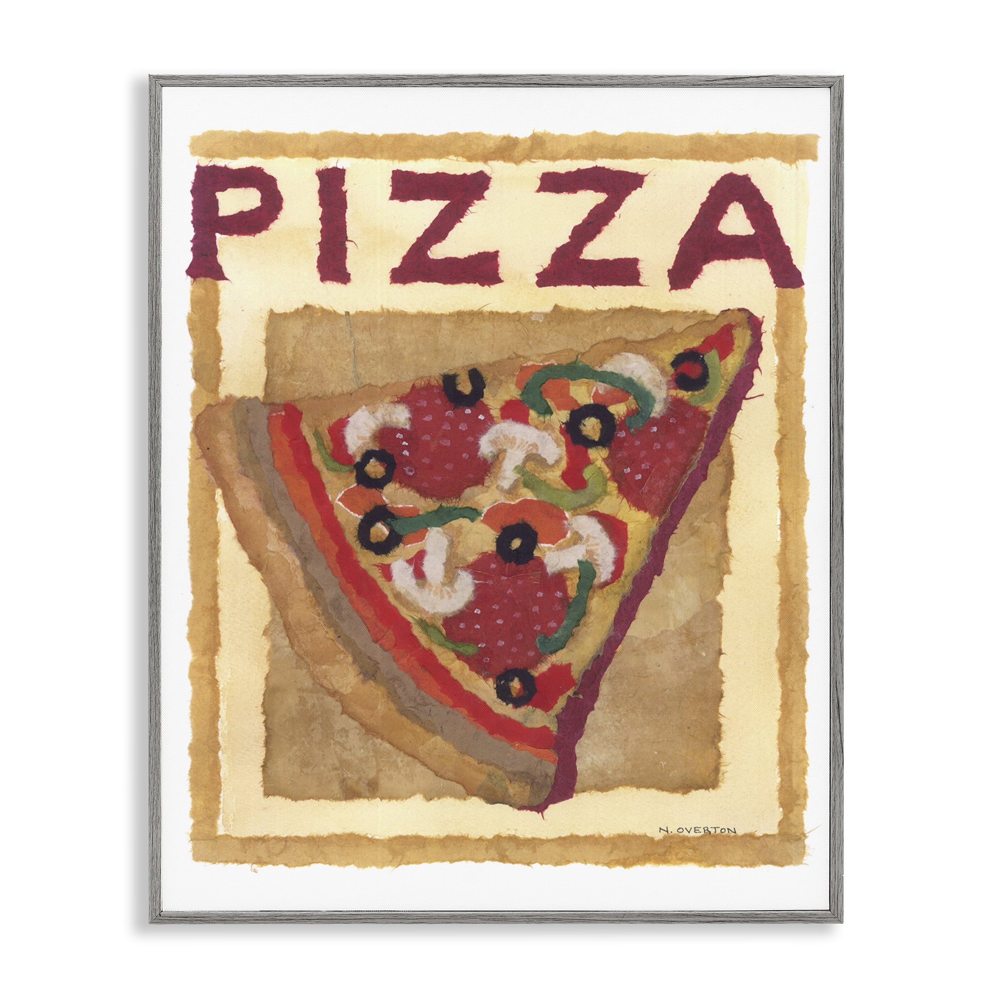 Stupell Industries Watercolor Style Pizza Food & Beverage Painting Gray Framed Art Print Wall Art, 11 x 14