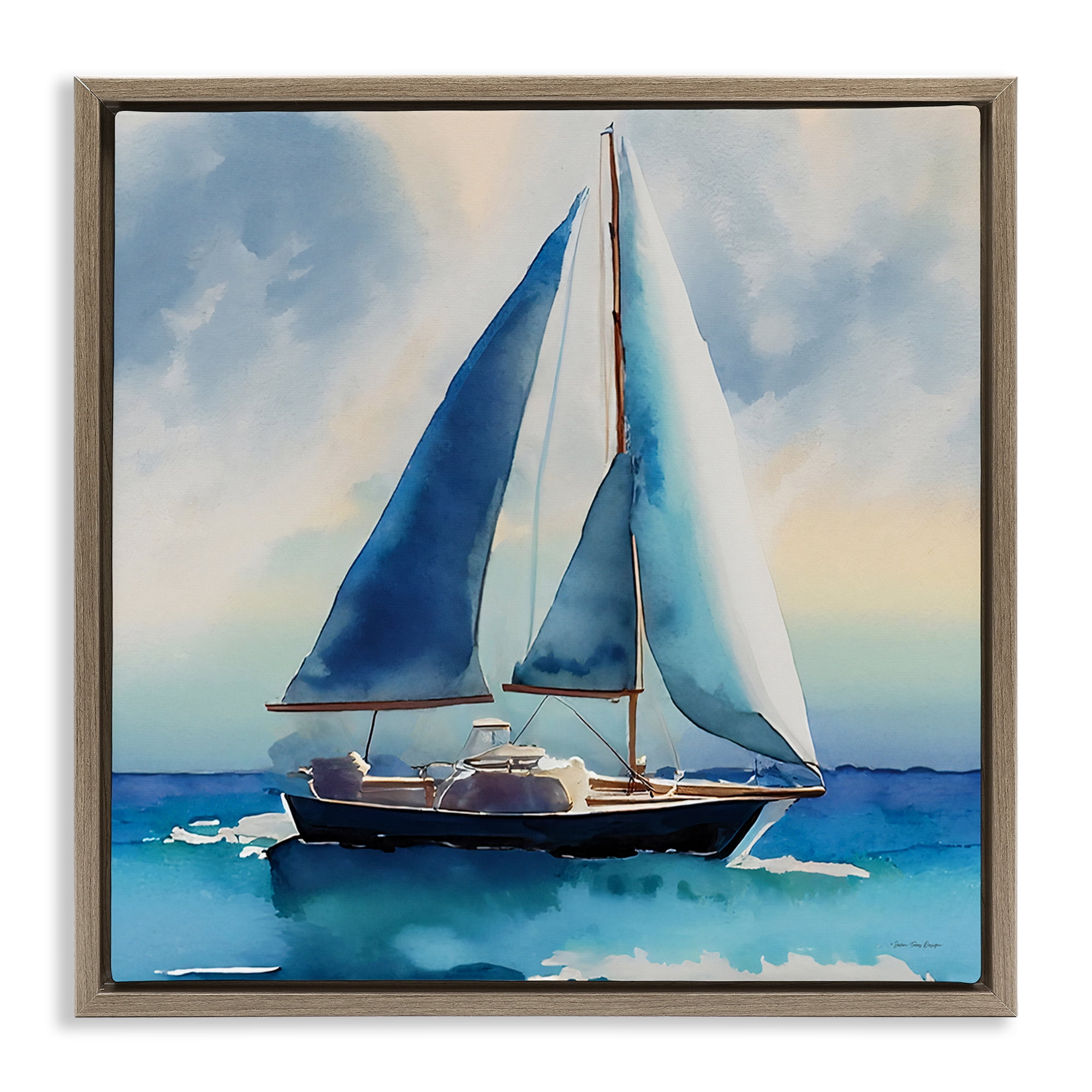 Stupell Industries Watercolor Style Sailboat Nautical & Beach Painting Brown Floater Framed Canvas Art Print Wall Art, 25 x 25