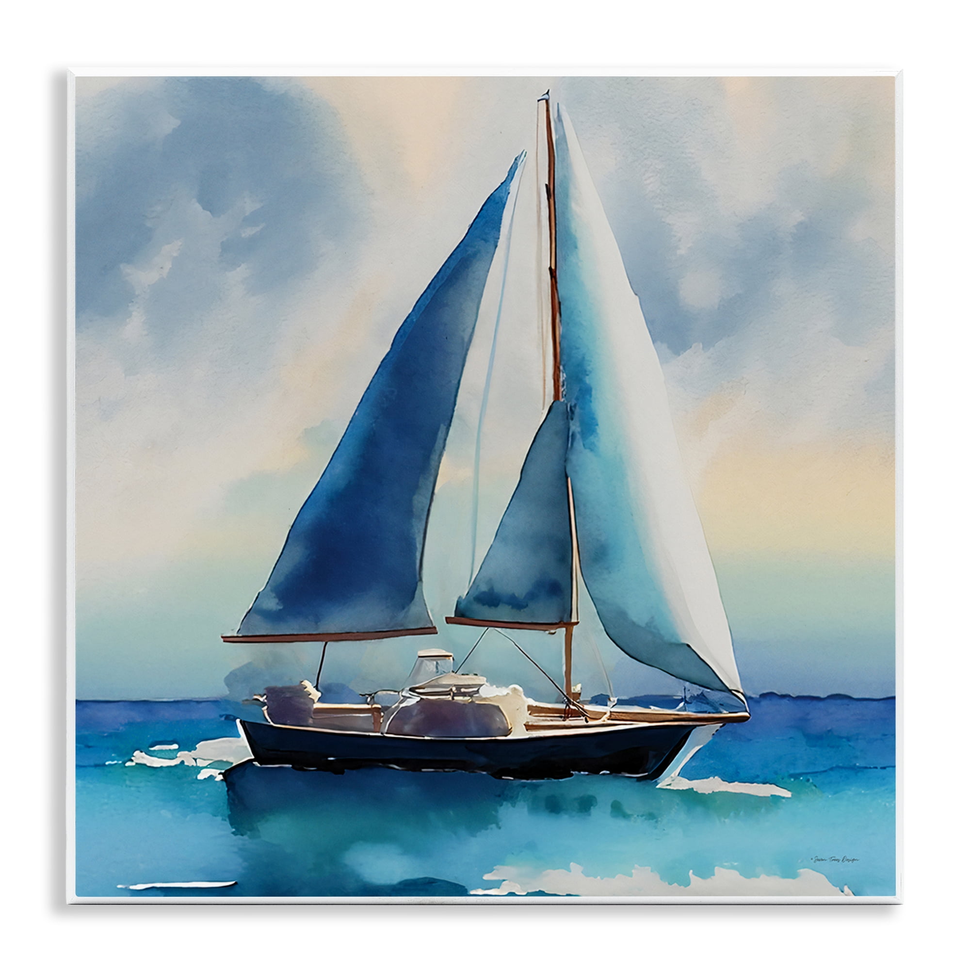 Stupell Industries Watercolor Style Sailboat Nautical & Beach Painting Unframed Art Print Wall Art, 12 x 12