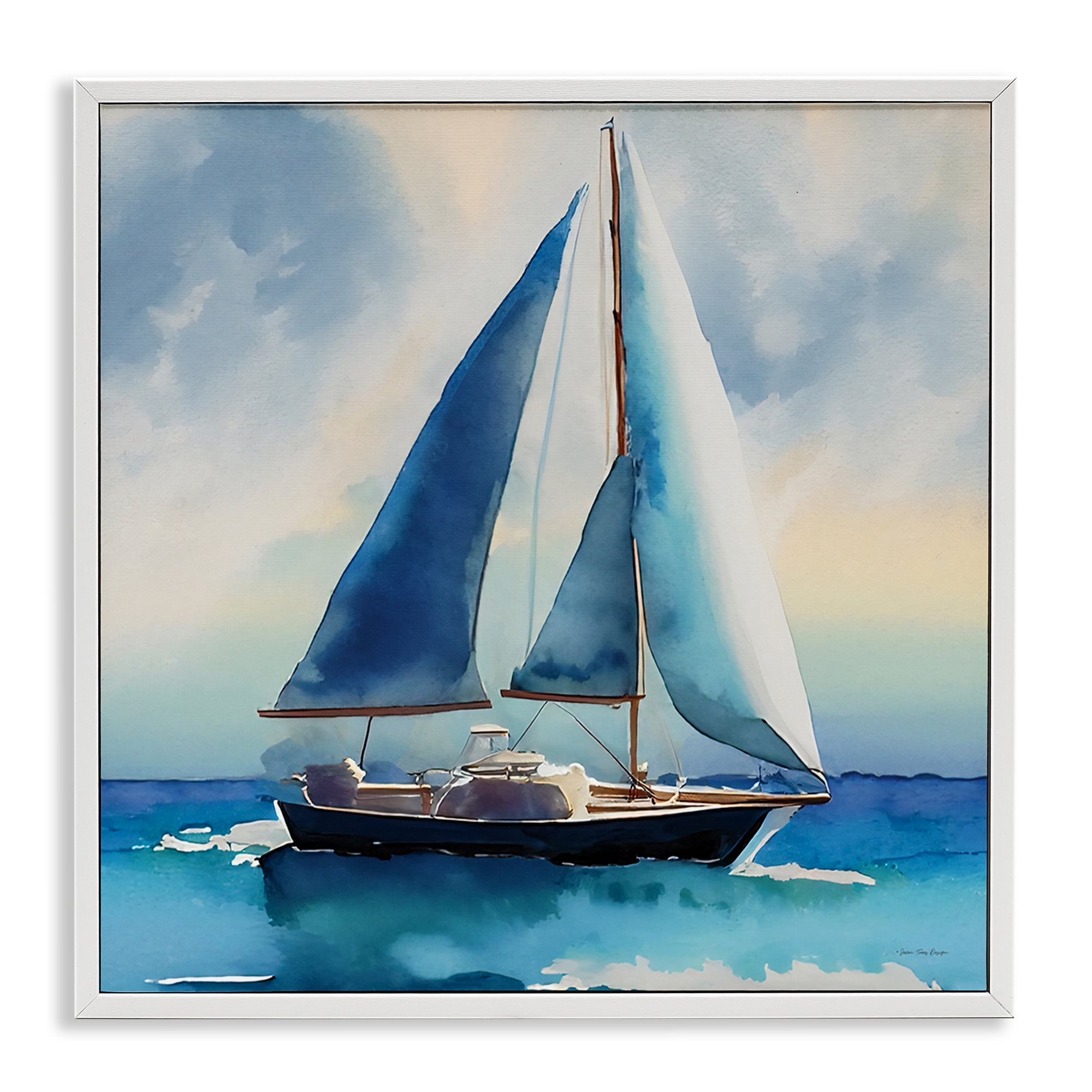 Stupell Industries Watercolor Style Sailboat Nautical & Beach Painting White Framed Art Print Wall Art, 12 x 12
