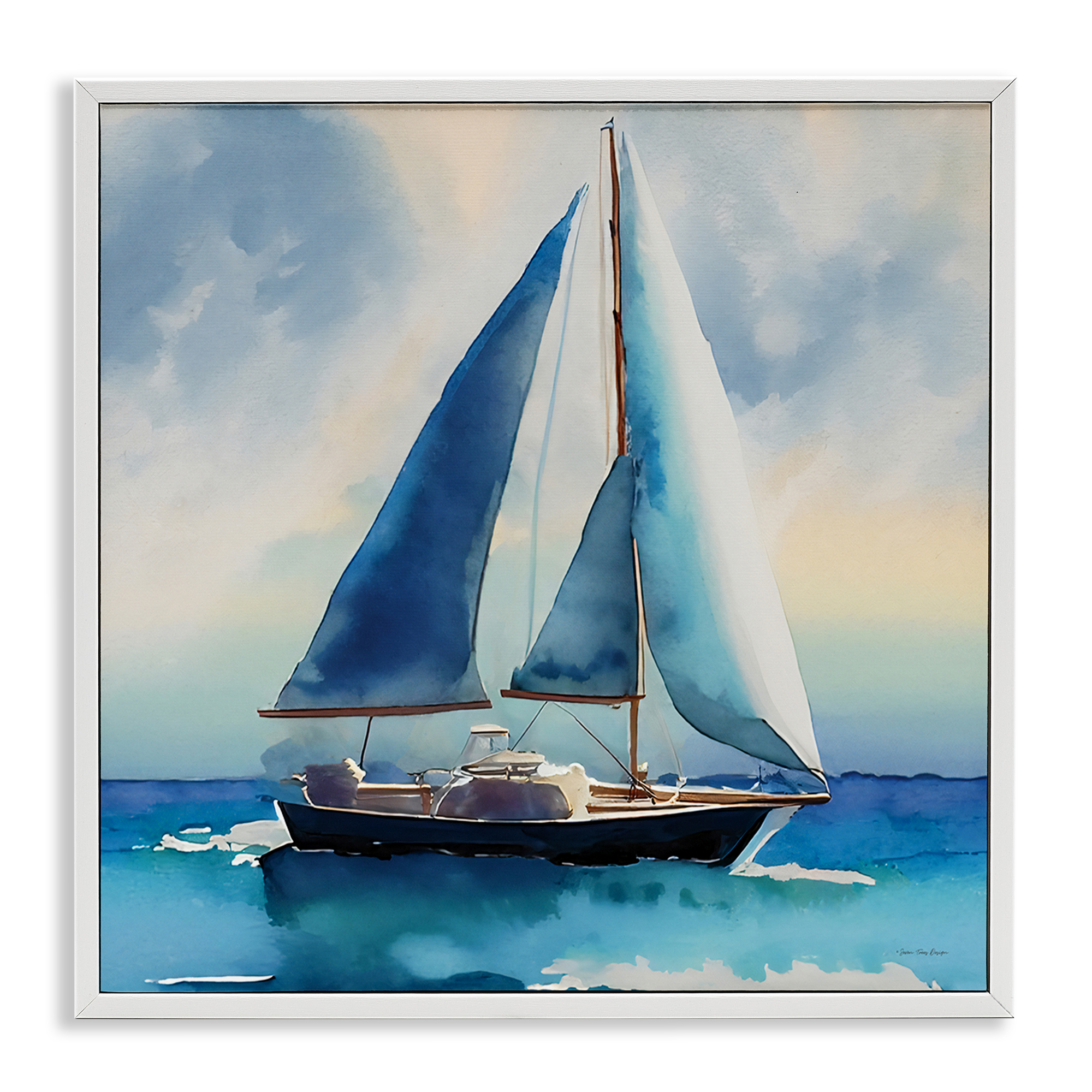 Stupell Industries Watercolor Style Sailboat Nautical & Beach Painting White Framed Art Print Wall Art, 17 x 17