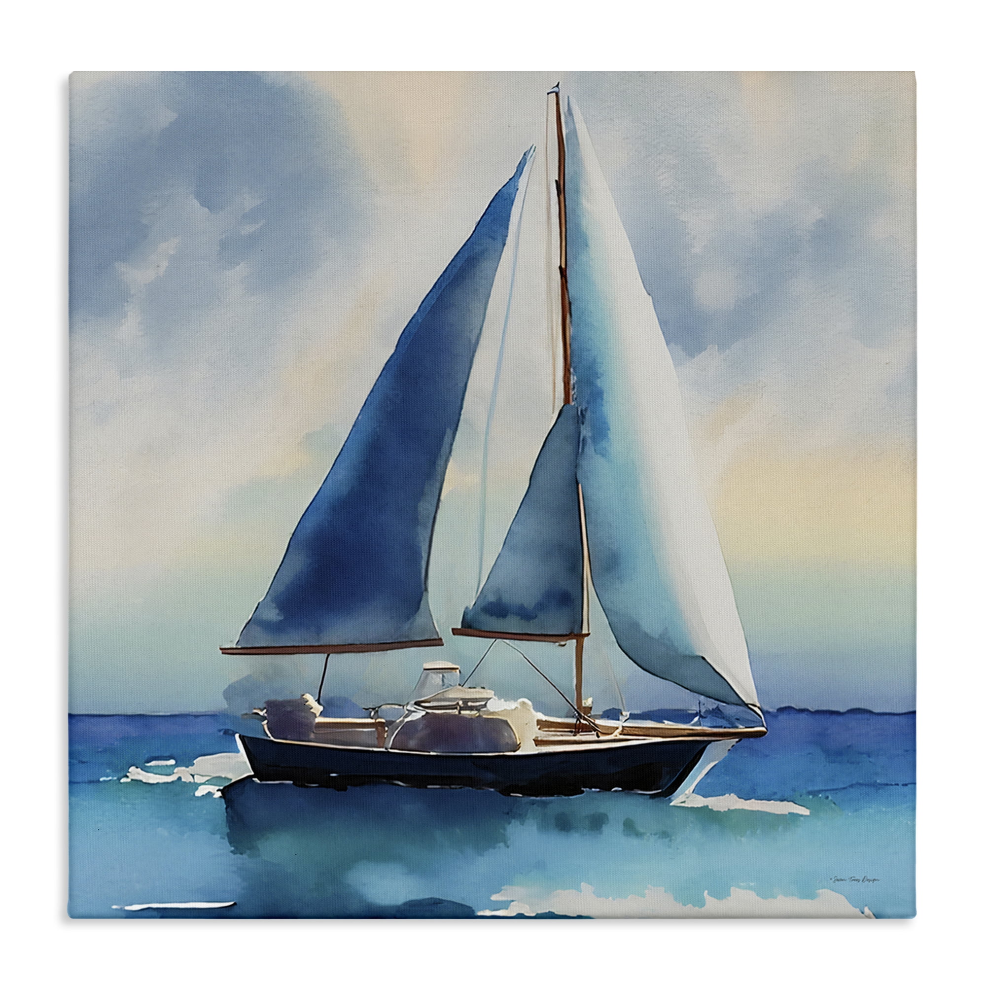 Stupell Industries Watercolor Style Sailboat Nautical & Beach Painting Wrapped Canvas Art Print Wall Art, 24 x 24