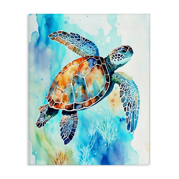 Stupell Industries Watercolor Style Sea Turtle Canvas Wall Art design by LSR Creative Studio, 48 x 36