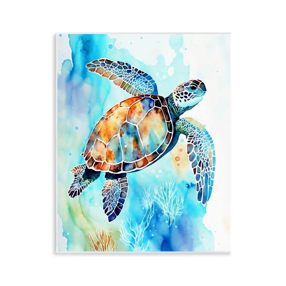 Stupell Industries Watercolor Style Sea Turtle Wall Plaque Art design by LSR Creative Studio, 14 x 11