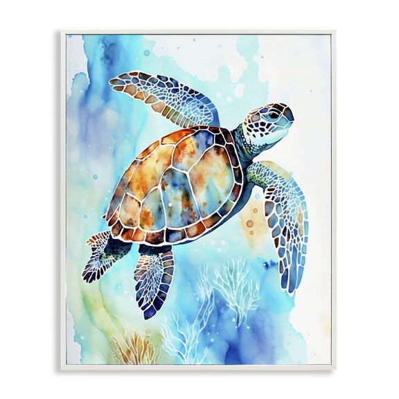 Stupell Industries Watercolor Style Sea Turtle White Framed Giclee Art design by LSR Creative Studio, 30 x 24