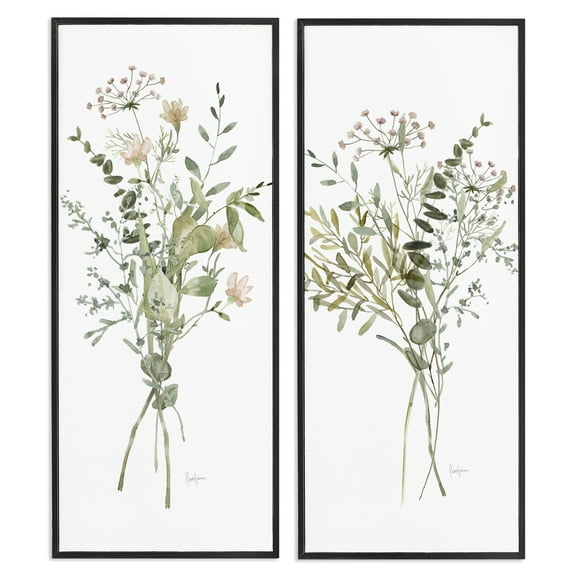 Stupell Industries Watercolor Style Wildflower Bundles Floral Painting Black Framed Art Print Wall Art, 10 x 24, Set of 2