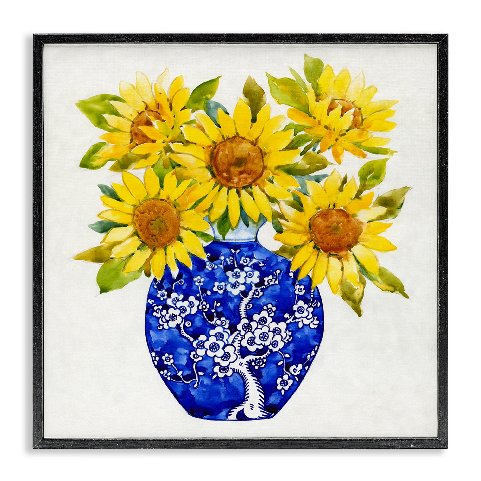 Stupell Industries Watercolor Sunflower Bouquet Botanical & Floral Painting Black Framed Art Print Wall Art, 17 x 17