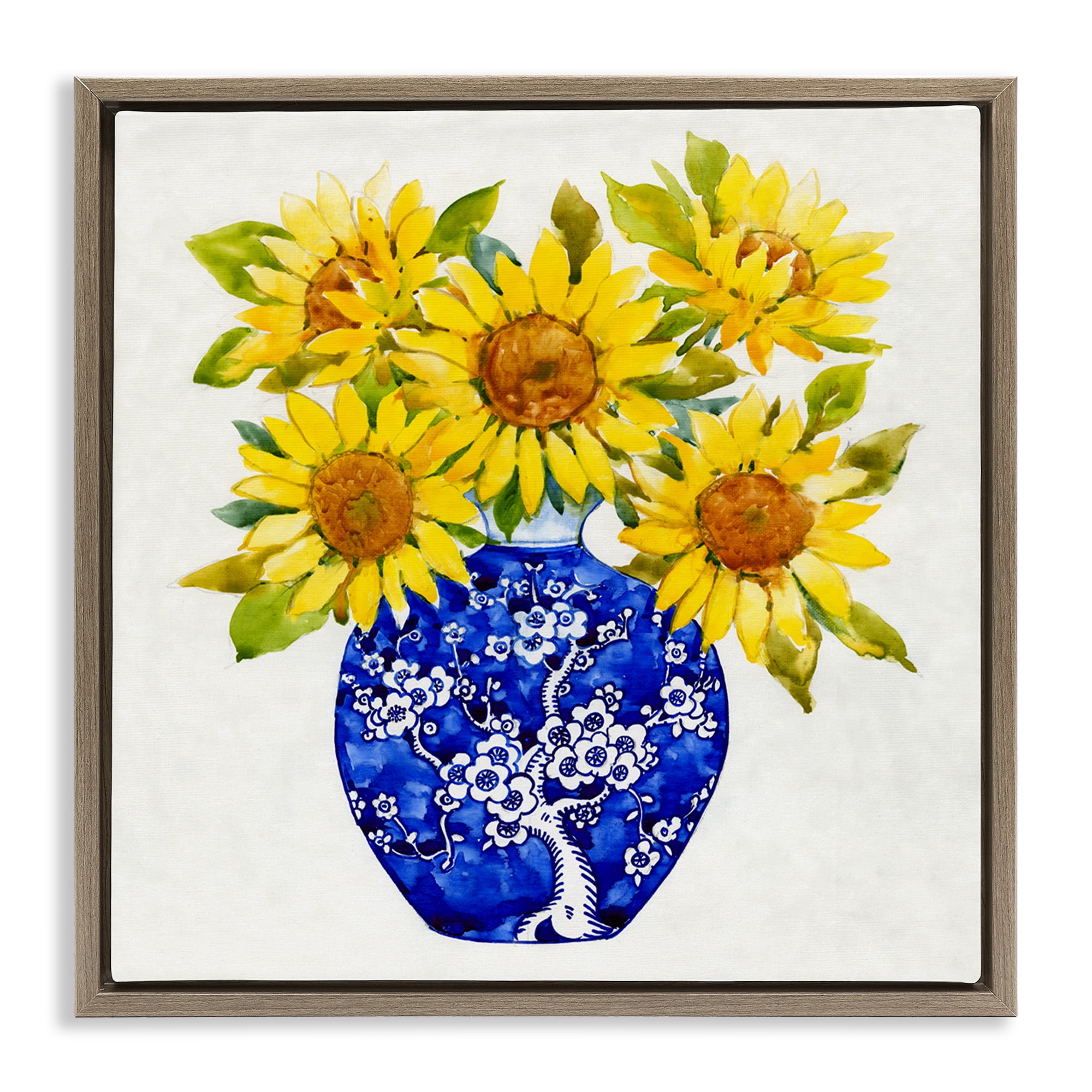 Stupell Industries Watercolor Sunflower Bouquet Botanical & Floral Painting Brown Floater Framed Canvas Art Print Wall Art, 25 x 25