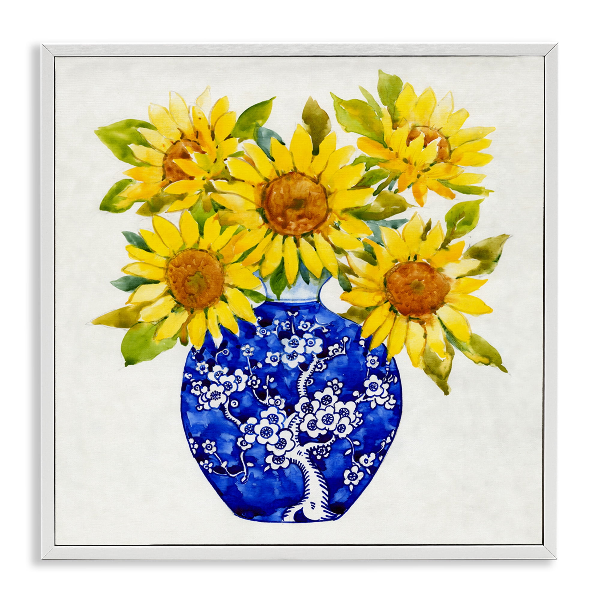 Stupell Industries Watercolor Sunflower Bouquet Botanical & Floral Painting White Framed Art Print Wall Art, 17 x 17