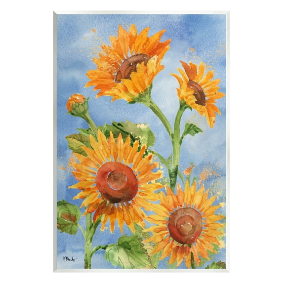 Stupell Industries Watercolor Sunflowers on Blue Botanical & Floral Painting Unframed Art Print Wall Art, 10 x 15