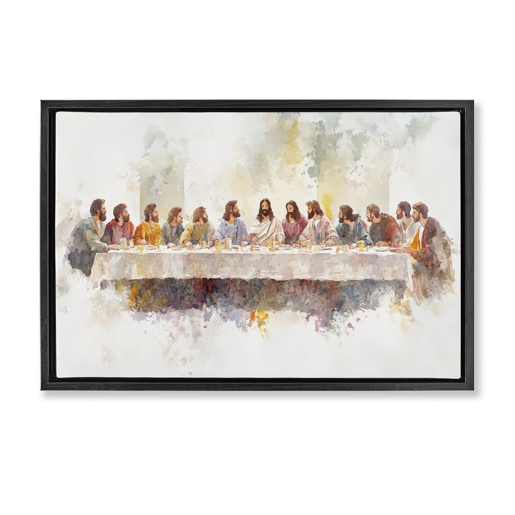 Stupell Industries Watercolor Supper Spirituality Black Framed Floater Canvas Wall Art, design by Petal Prints Design