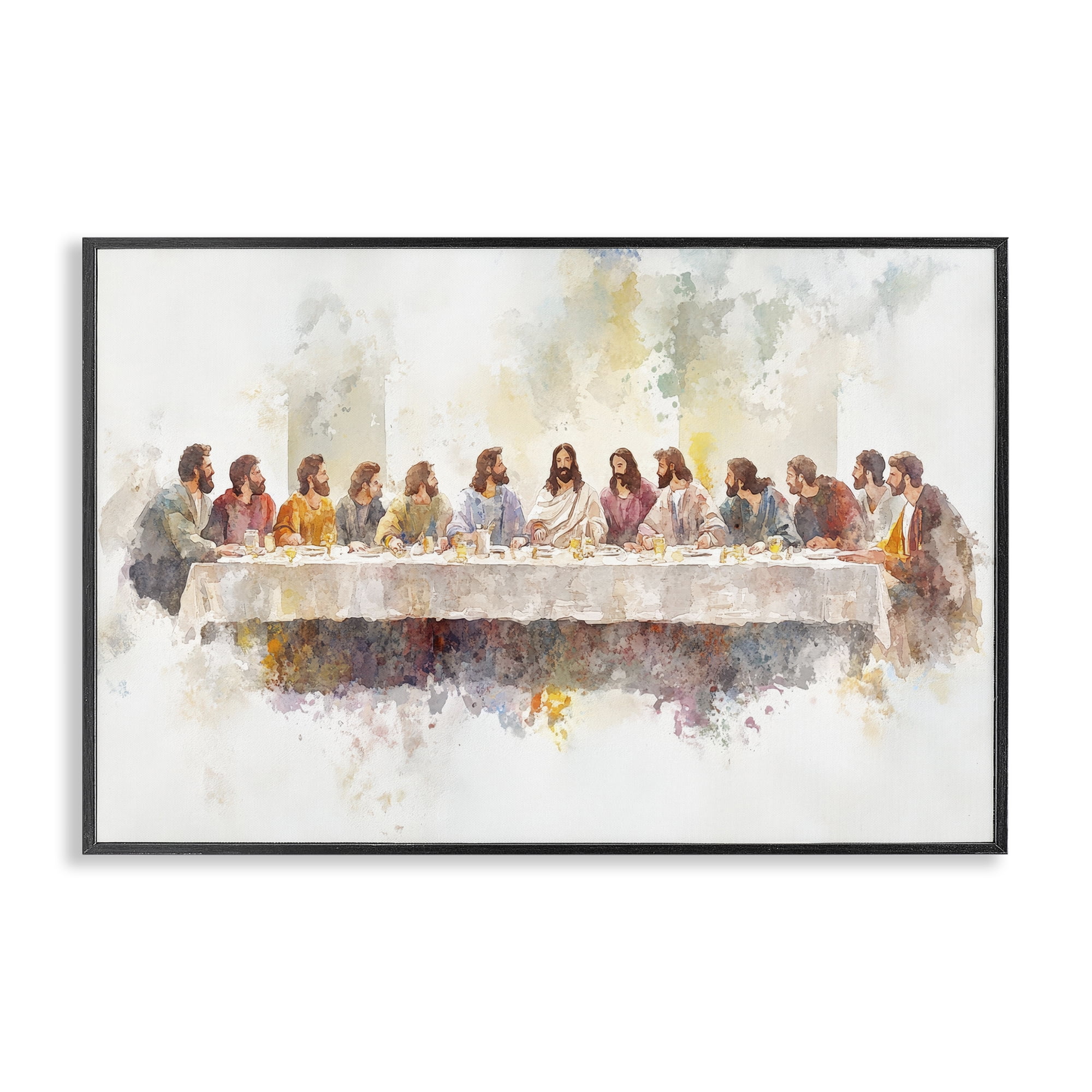 Stupell Industries Watercolor Supper Spirituality Black Framed Giclee Art, design by Petal Prints Design