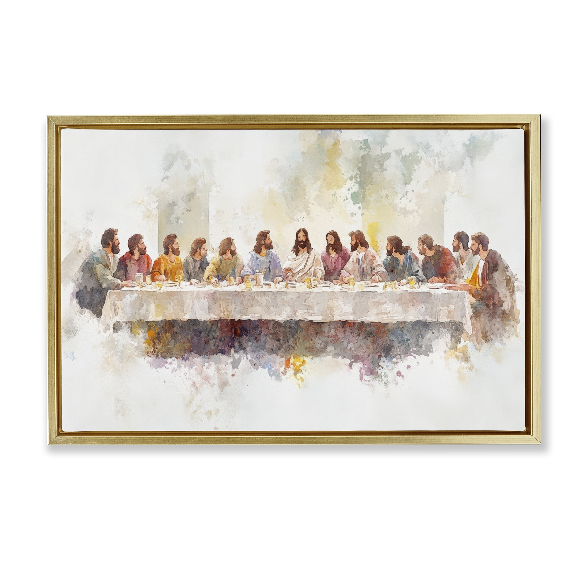 Stupell Industries Watercolor Supper Spirituality Gold Framed Floater Canvas Wall Art, design by Petal Prints Design