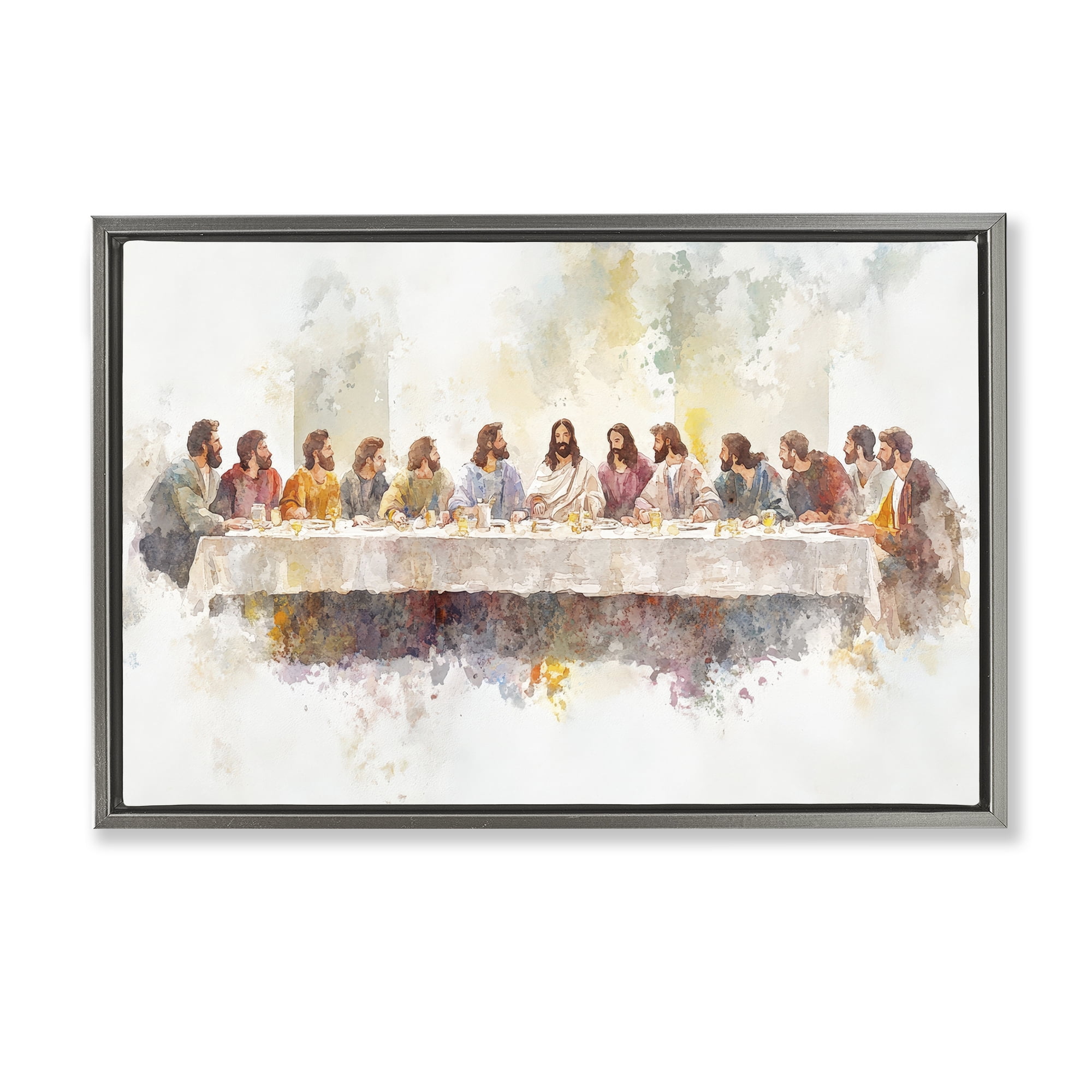 Stupell Industries Watercolor Supper Spirituality Gray Framed Floater Canvas Wall Art, design by Petal Prints Design