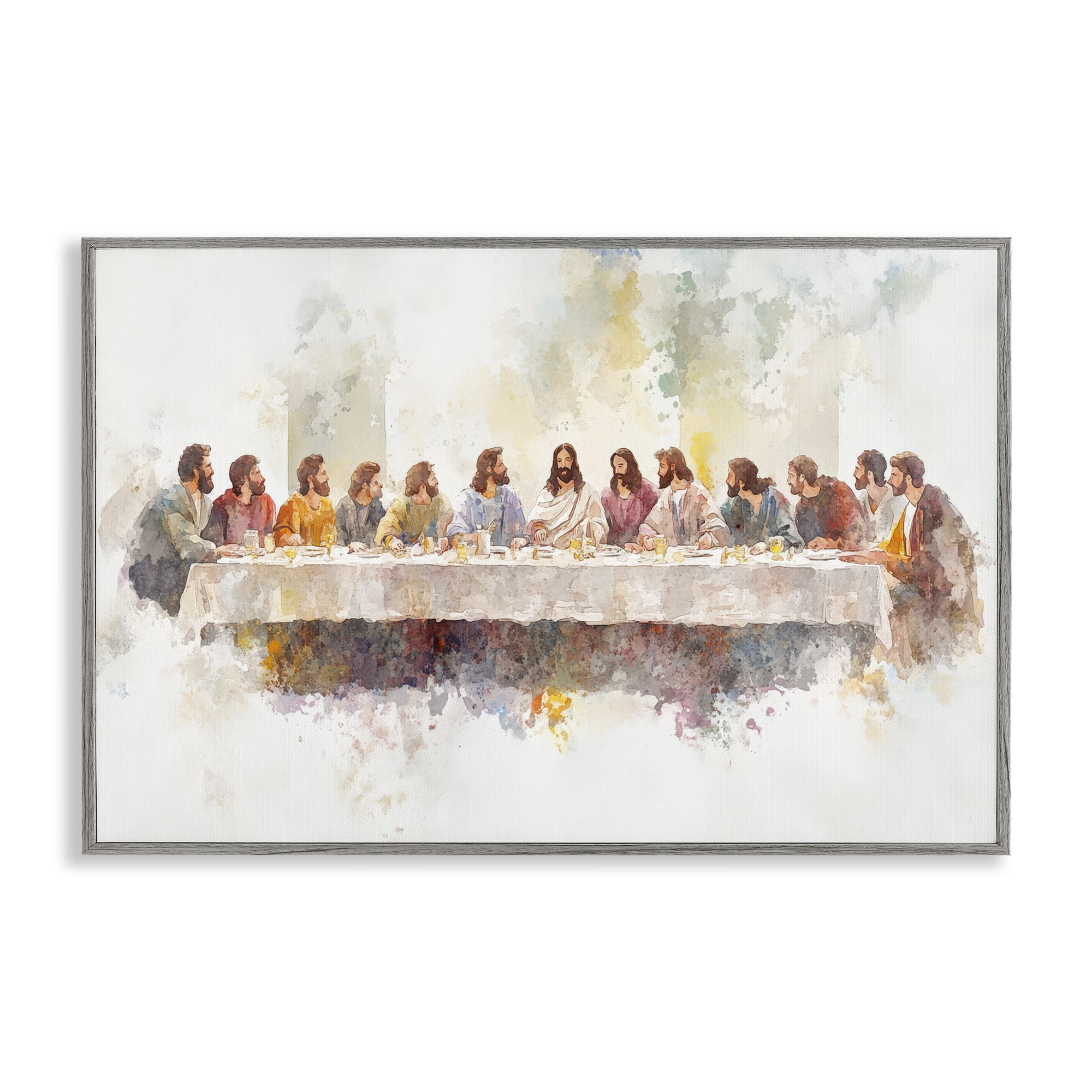 Stupell Industries Watercolor Supper Spirituality Gray Framed Giclee Art, design by Petal Prints Design
