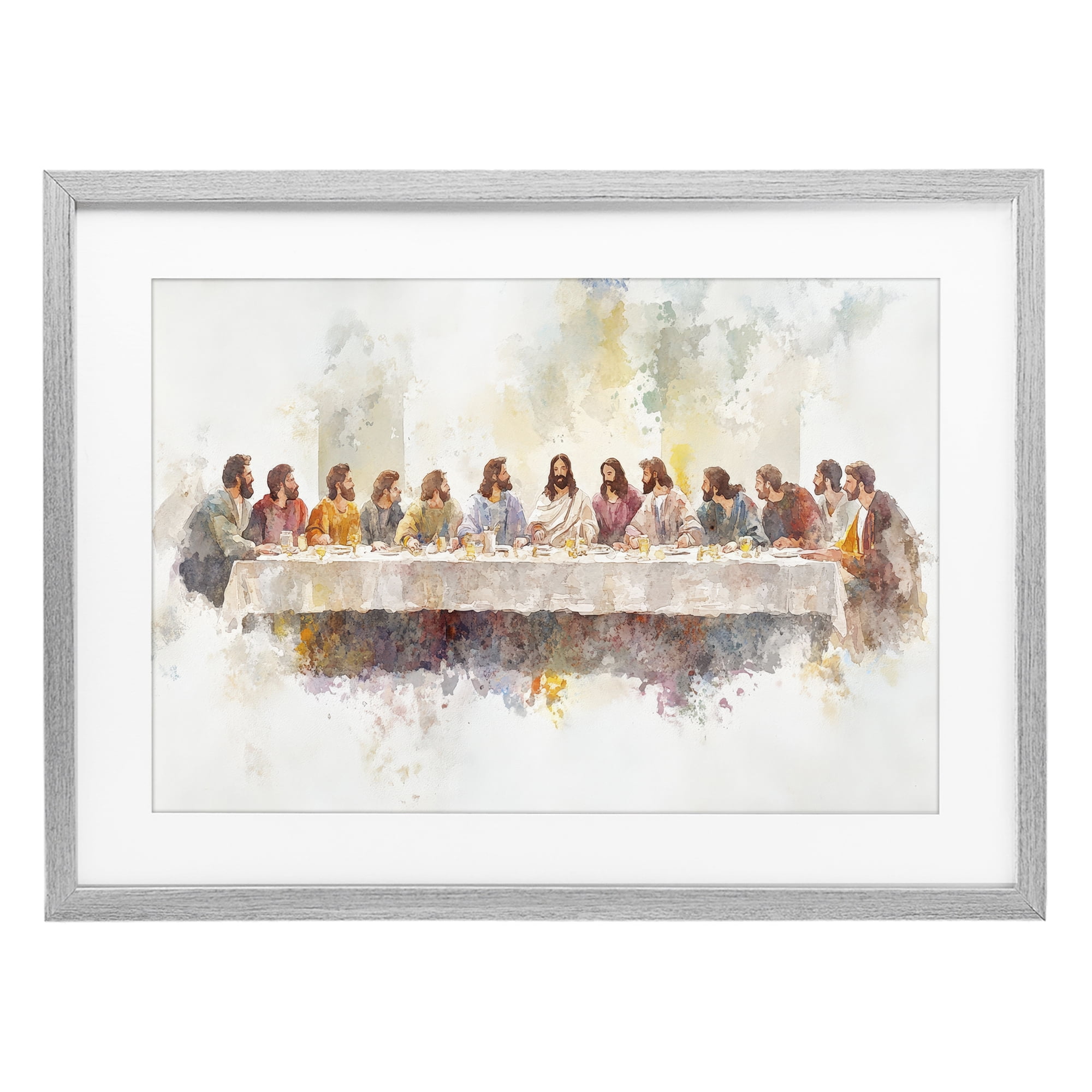 Stupell Industries Watercolor Supper Spirituality Gray Framed Print Under Glass, design by Petal Prints Design