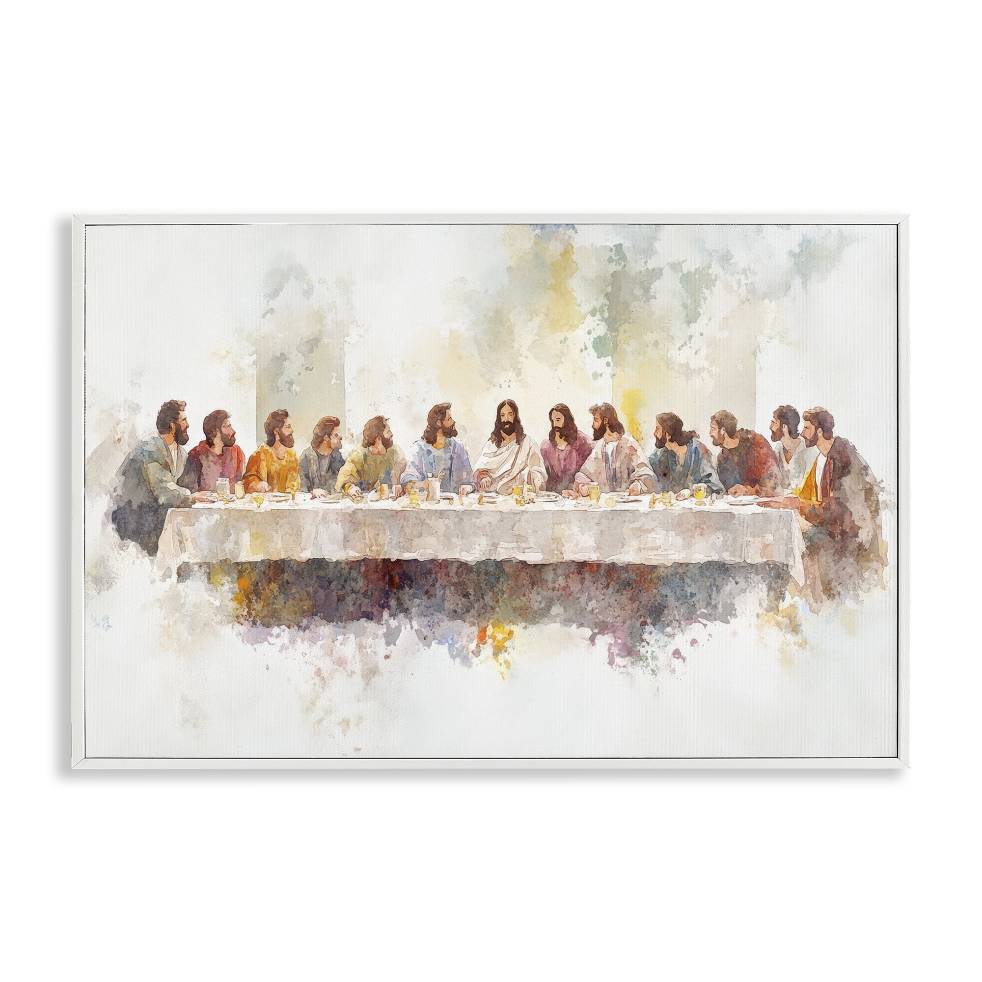 Stupell Industries Watercolor Supper Spirituality White Framed Giclee Art, design by Petal Prints Design