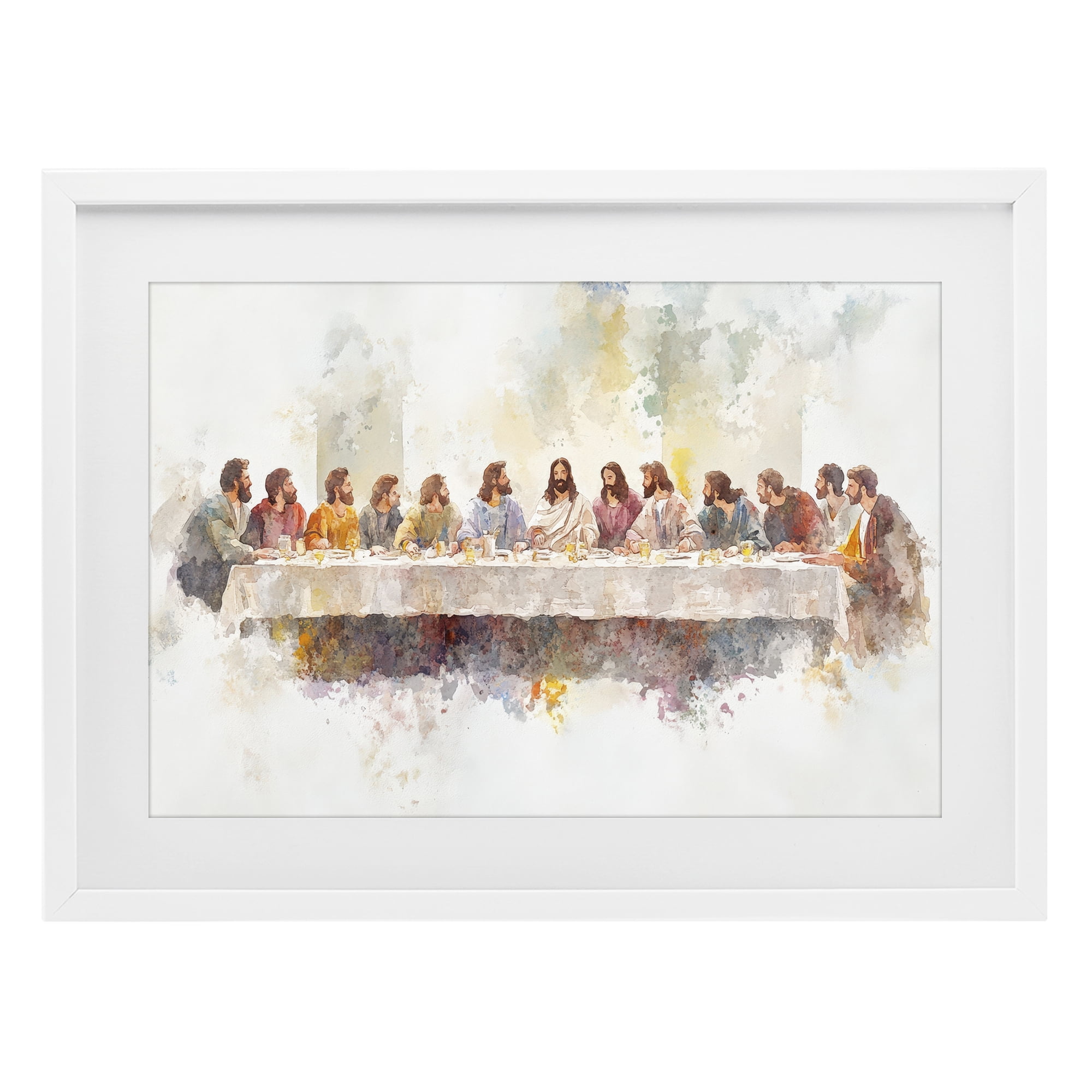 Stupell Industries Watercolor Supper Spirituality White Framed Print Under Glass, design by Petal Prints Design