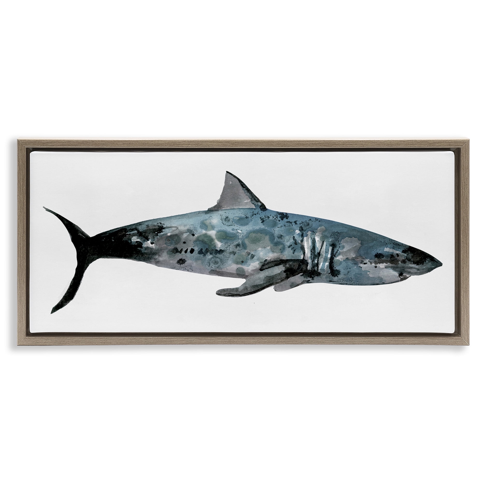Stupell Industries Watercolor Textured Shark Animals & Insects Painting Brown Floater Framed Canvas Art Print Wall Art, 25 x 11