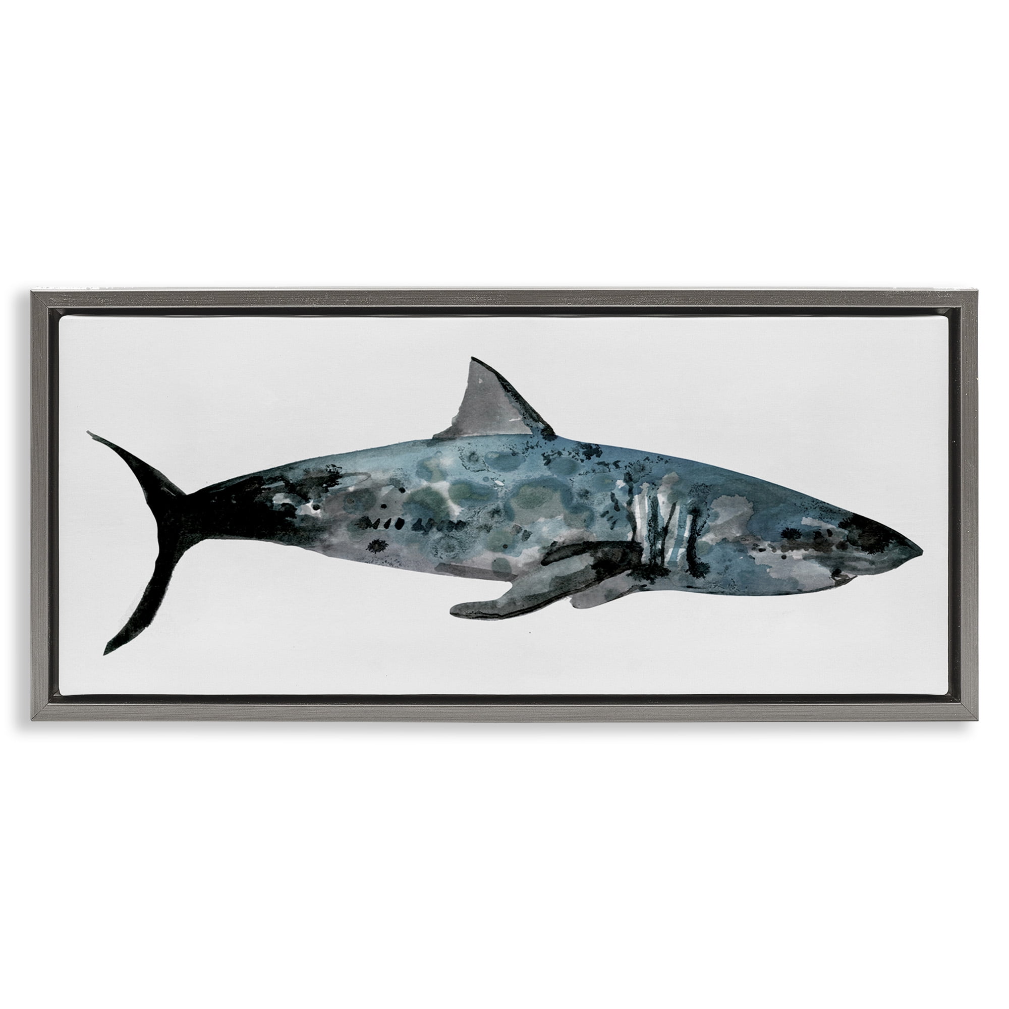 Stupell Industries Watercolor Textured Shark Animals & Insects Painting Gray Floater Framed Canvas Art Print Wall Art, 25 x 11