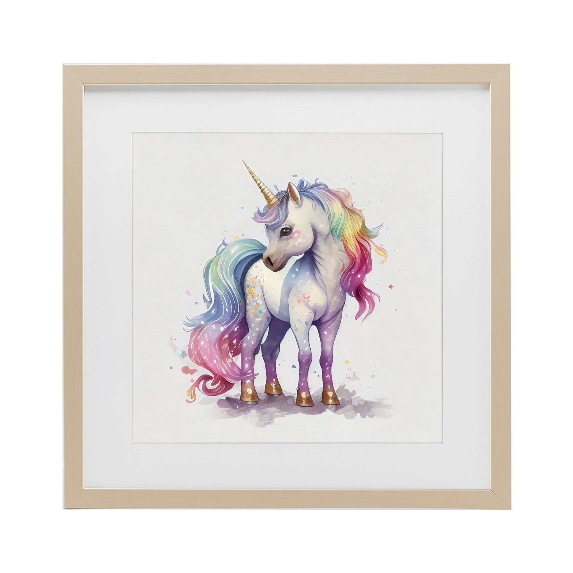 Stupell Industries Watercolor Unicorn & Rainbow Mane Birch Framed Print Under Glass, design by Creative Studio
