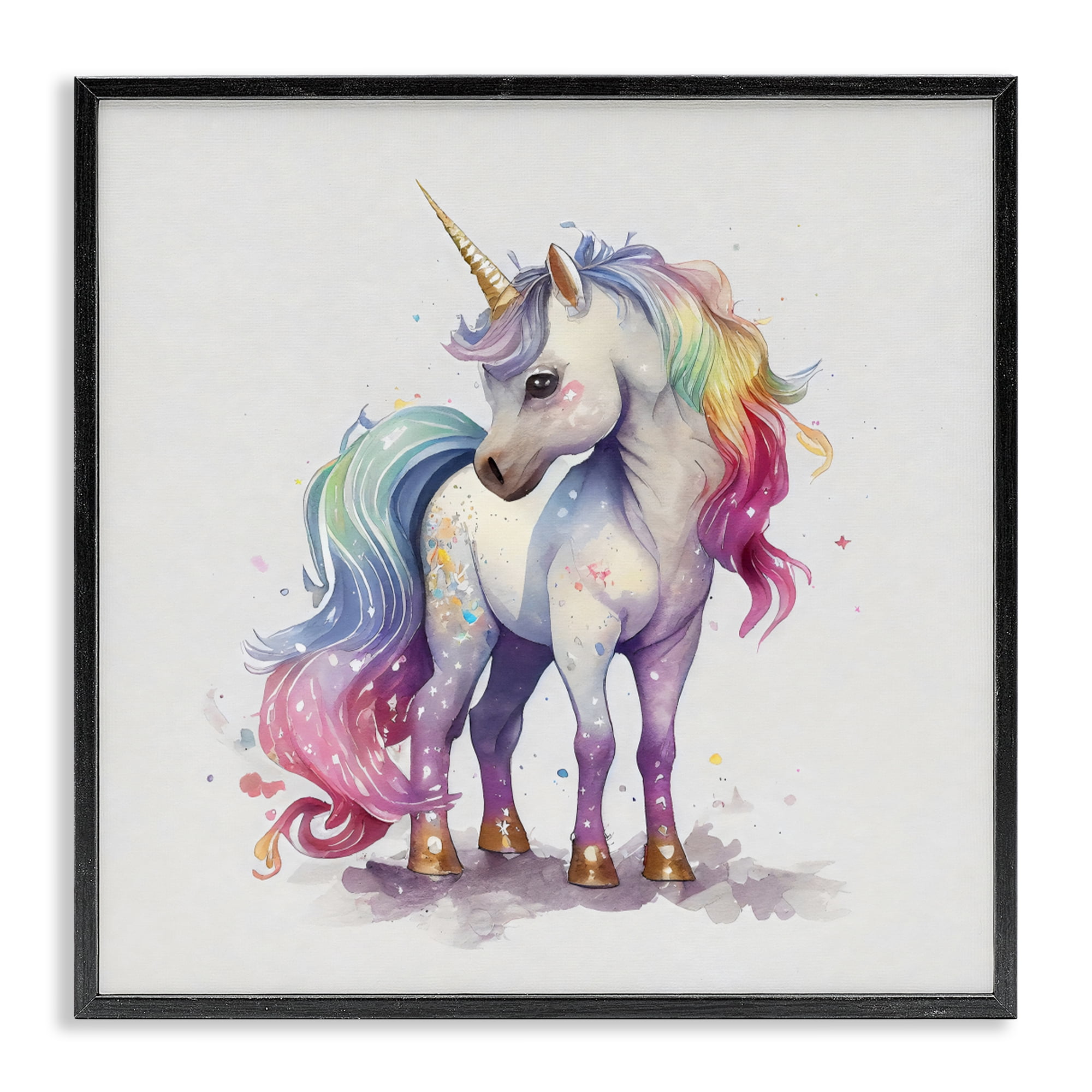 Stupell Industries Watercolor Unicorn & Rainbow Mane Black Framed Giclee Art, design by Creative Studio