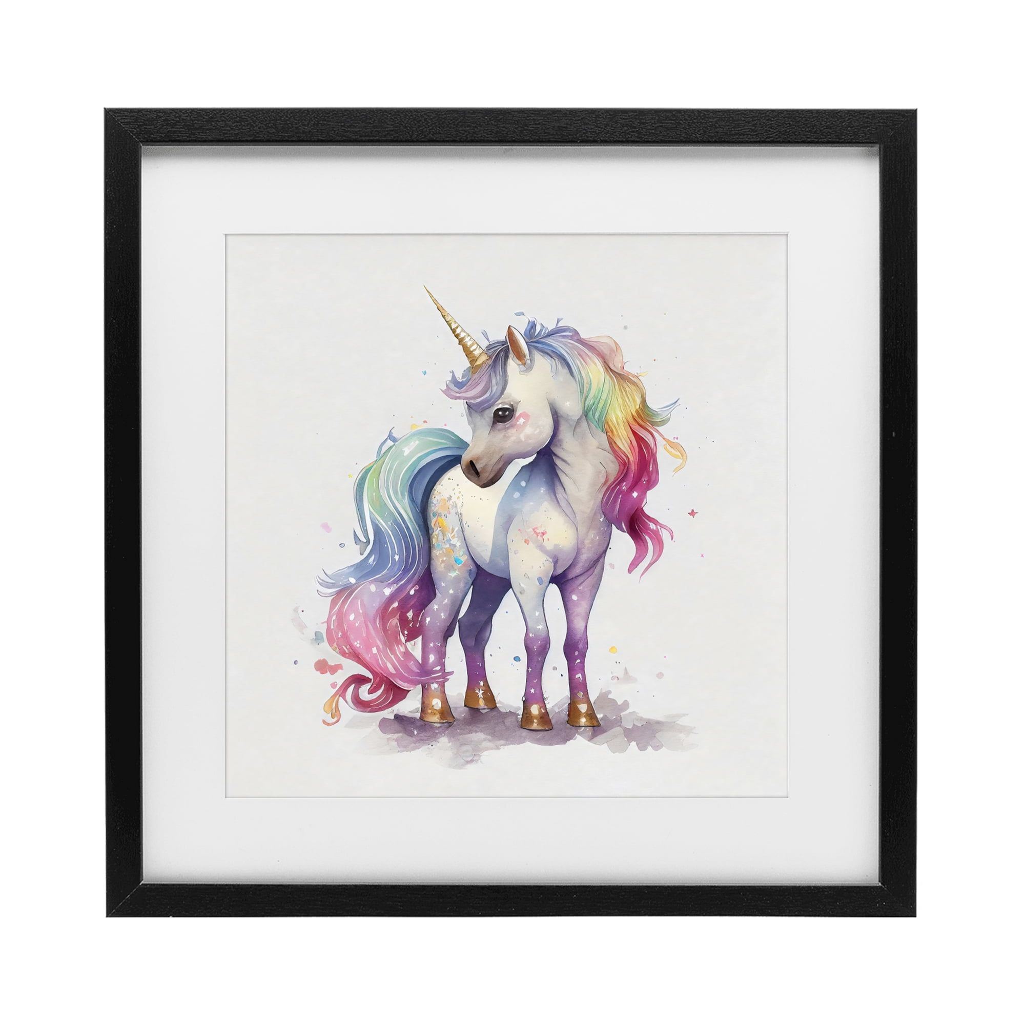 Stupell Industries Watercolor Unicorn & Rainbow Mane Black Framed Print Under Glass, design by Creative Studio