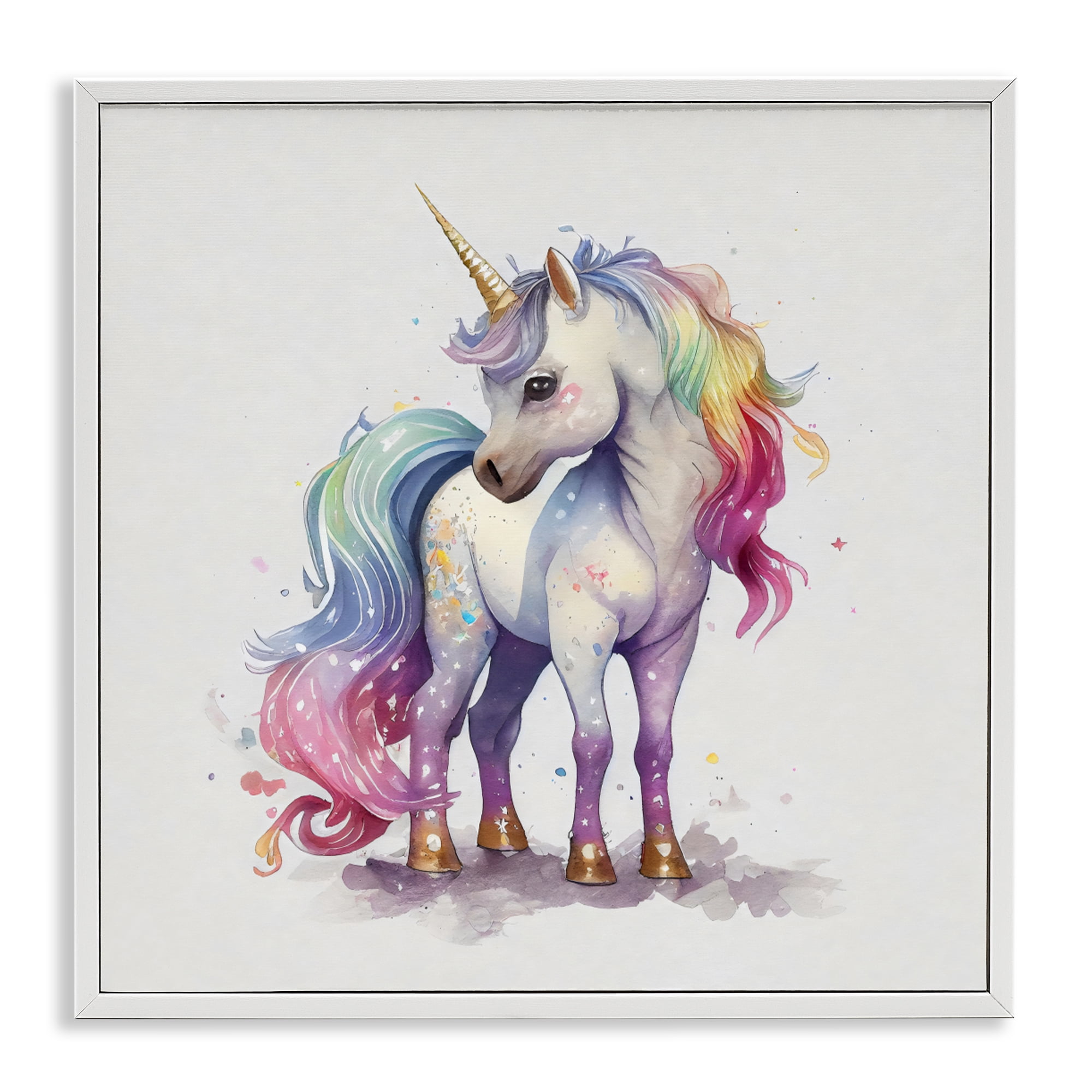 Stupell Industries Watercolor Unicorn & Rainbow Mane White Framed Giclee Art, design by Creative Studio