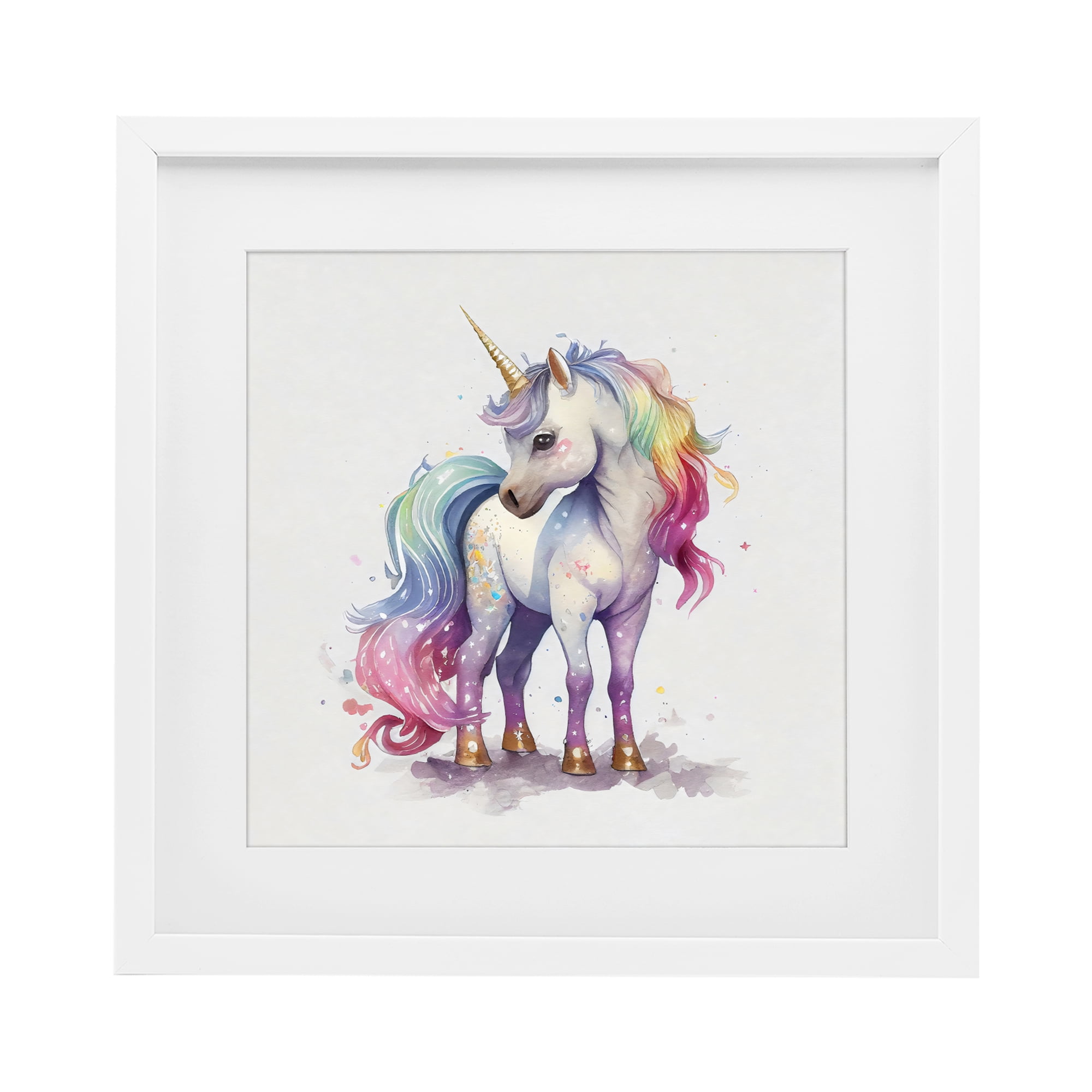Stupell Industries Watercolor Unicorn & Rainbow Mane White Framed Print Under Glass, design by Creative Studio