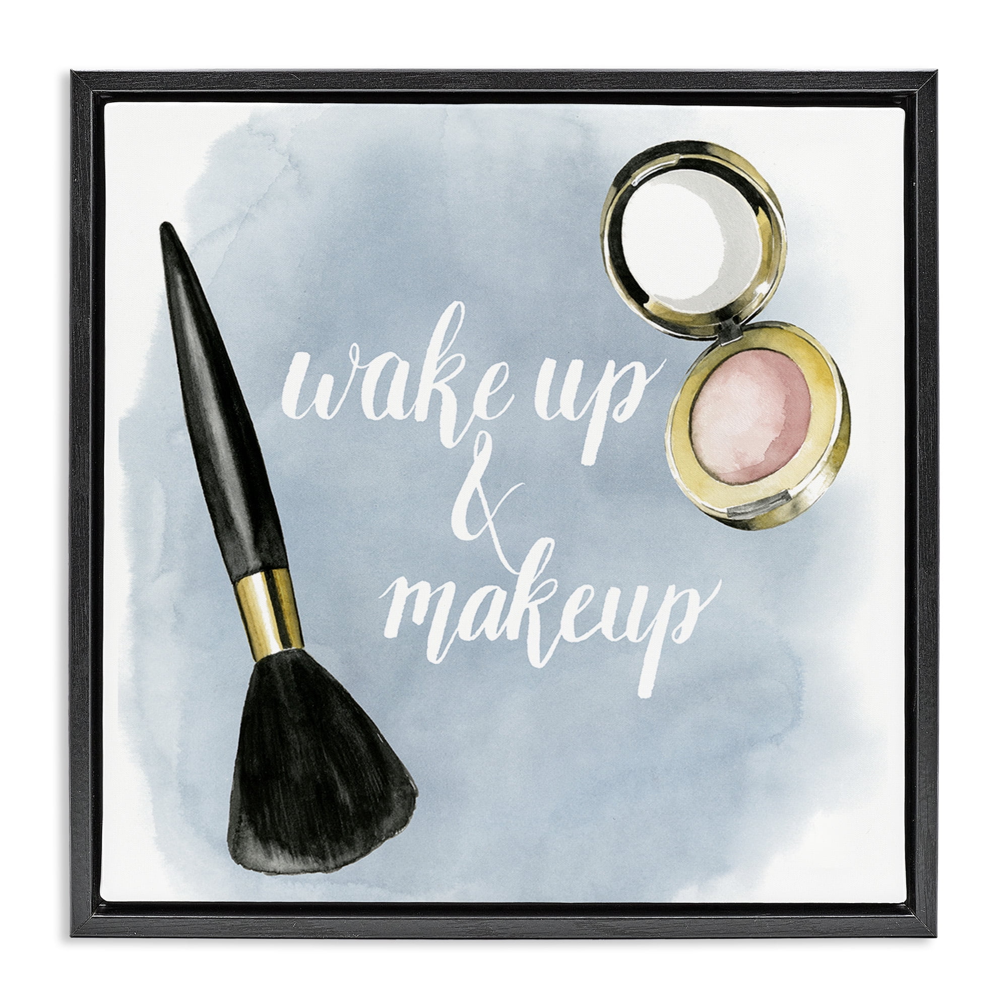 Stupell Industries Watercolor Wake Up & Make Up Beauty & Fashion Painting Black Floater Framed Canvas Art Print Wall Art, 25 x 25