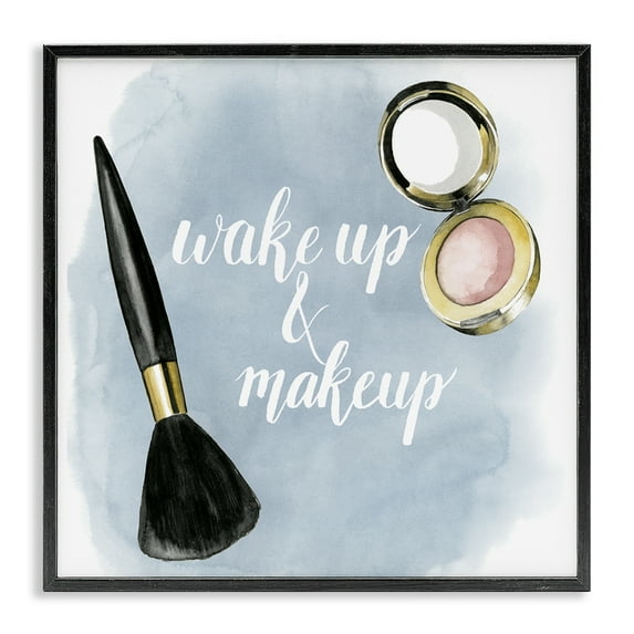 Stupell Industries Watercolor Wake Up & Make Up Beauty & Fashion Painting Black Framed Art Print Wall Art, 17 x 17
