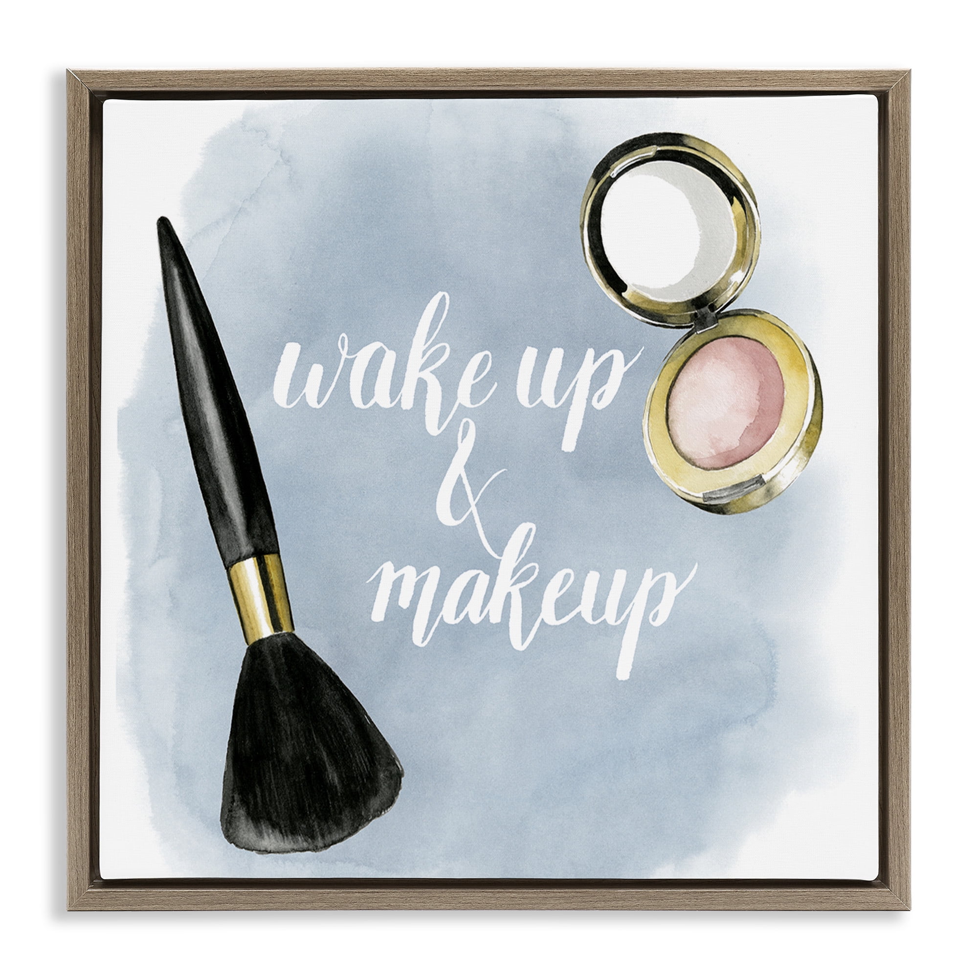 Stupell Industries Watercolor Wake Up & Make Up Beauty & Fashion Painting Brown Floater Framed Canvas Art Print Wall Art, 18 x 18