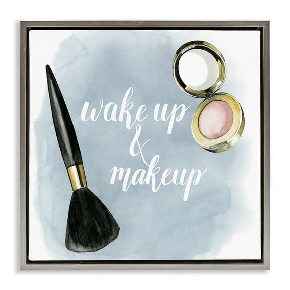 Stupell Industries Watercolor Wake Up & Make Up Beauty & Fashion Painting Gray Floater Framed Canvas Art Print Wall Art, 18 x 18