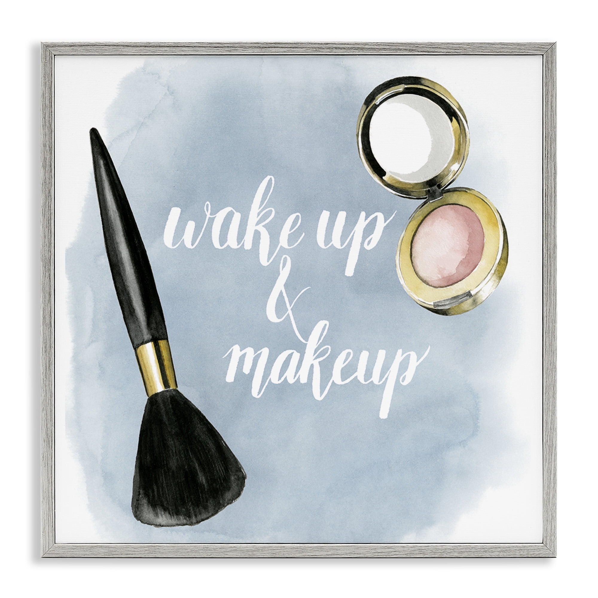 Stupell Industries Watercolor Wake Up & Make Up Beauty & Fashion Painting Gray Framed Art Print Wall Art, 12 x 12